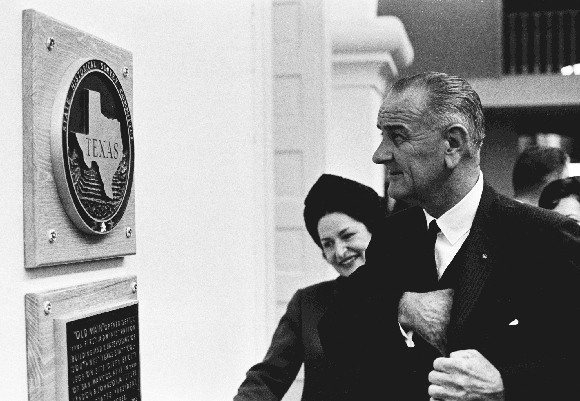 President Lyndon B. Johnson and Lady Bird Johnson at the signing for the Higher Education Act.