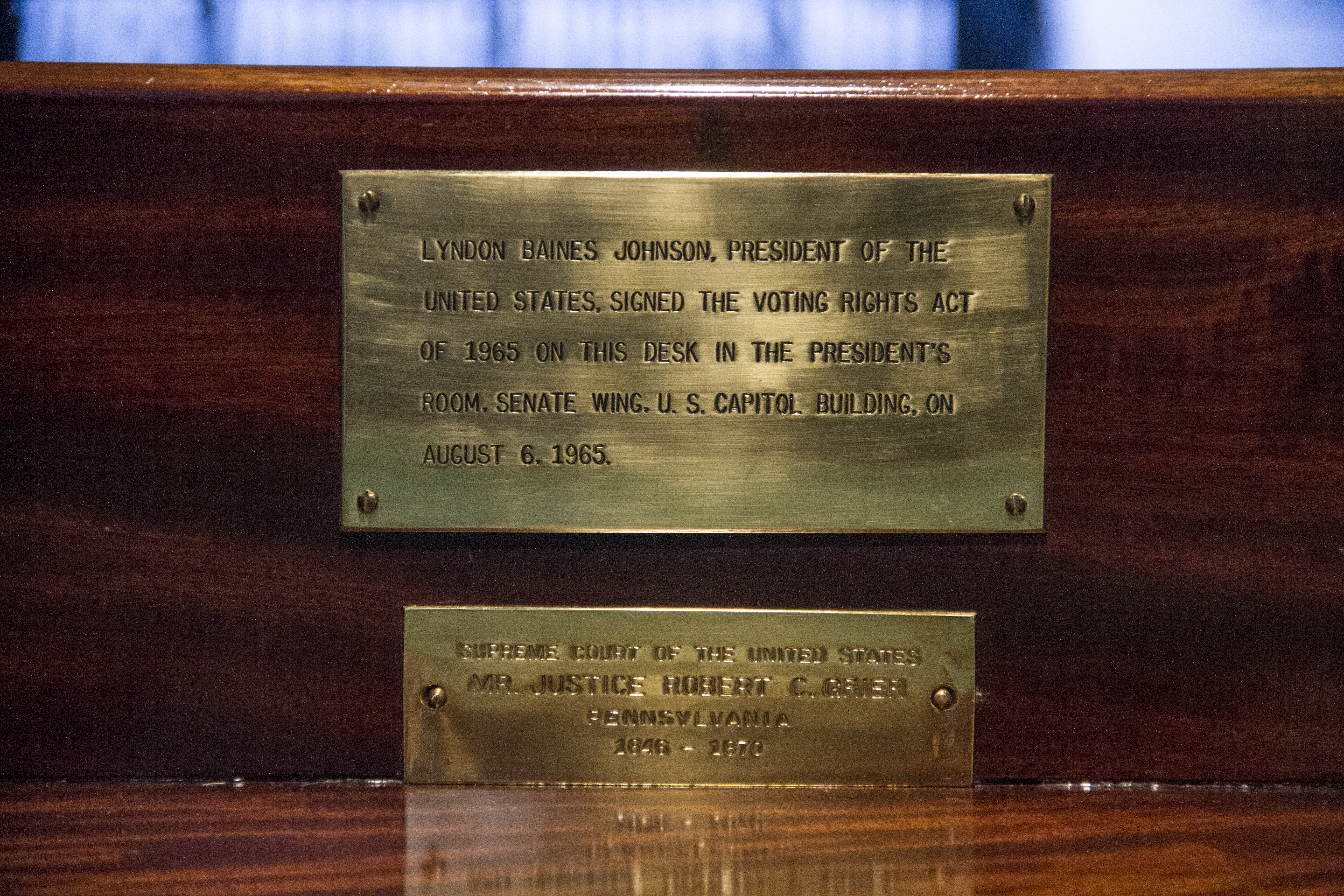 The desk President Johnson signed the Voting Rights Act on is on exhibit at the LBJ Presidential Library.