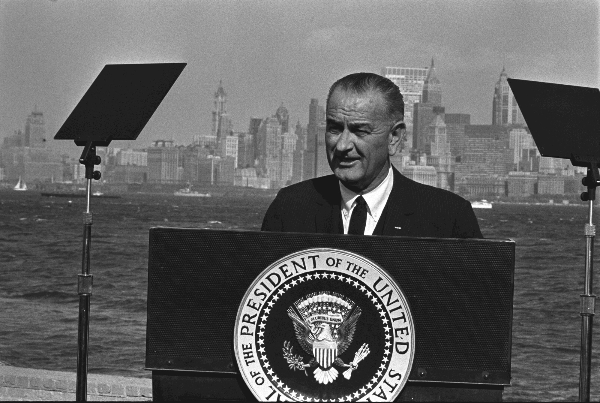 President Lyndon B. Johnson gives his remarks before the signing.