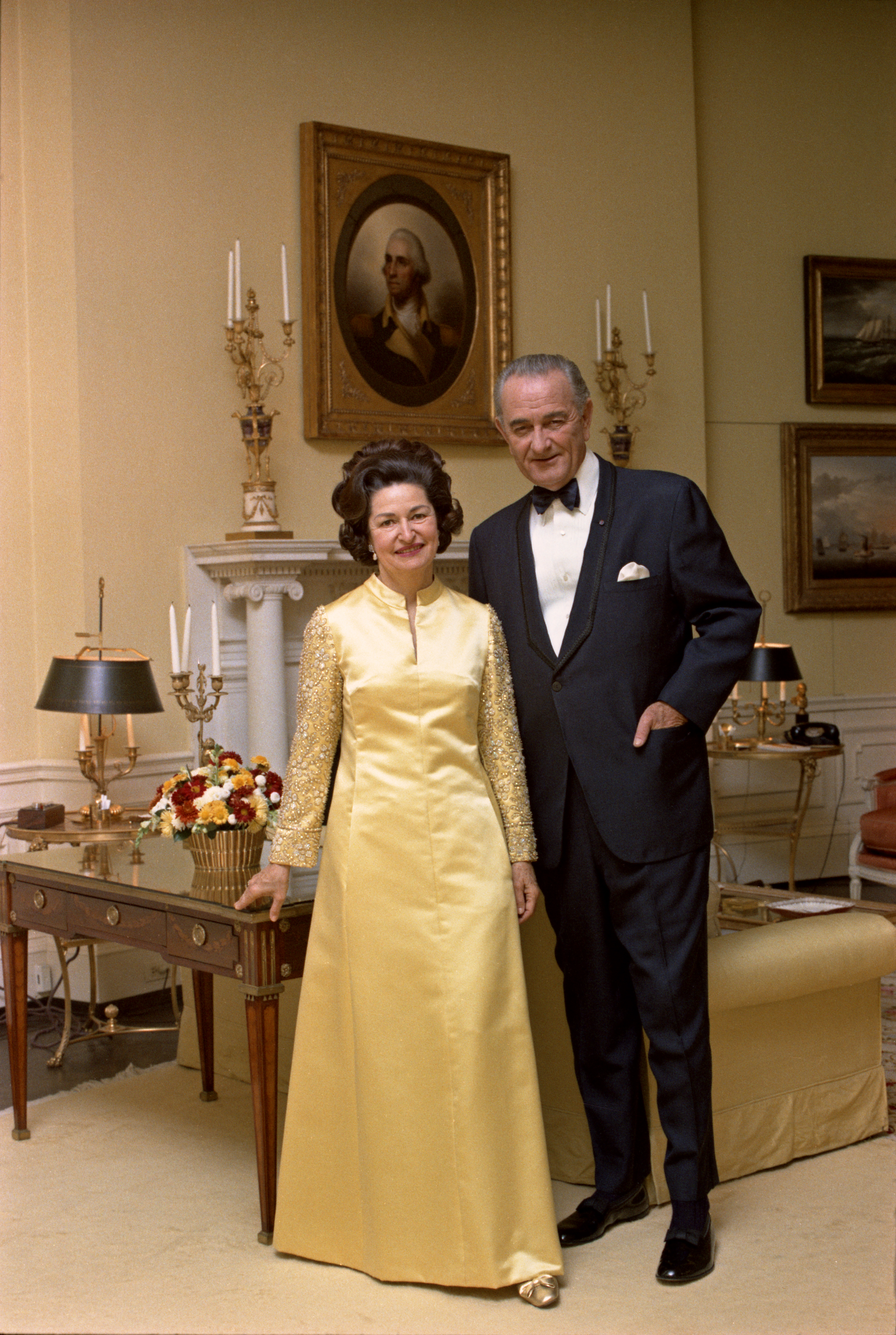 Portrait of President Lyndon B. Johnson and Lady Bird Johnson in formal wear