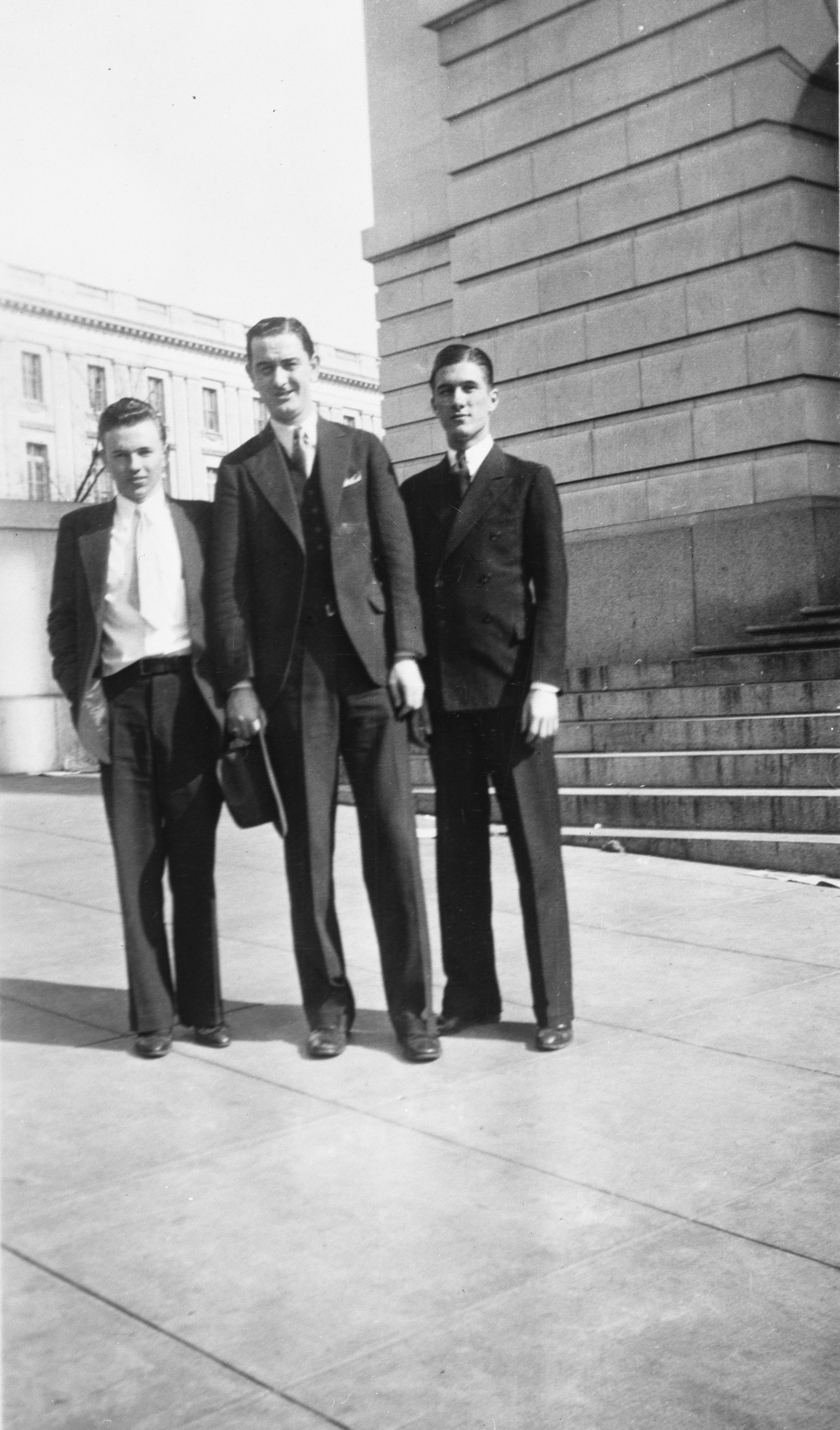 Lyndon B. Johnson with fellow staff members for Texas Congressman Richard Kleberg, Gene Latimer, left, and L.E. Jones, right, circa 1933-1935 on Capitol Hill in Washington, D.C.