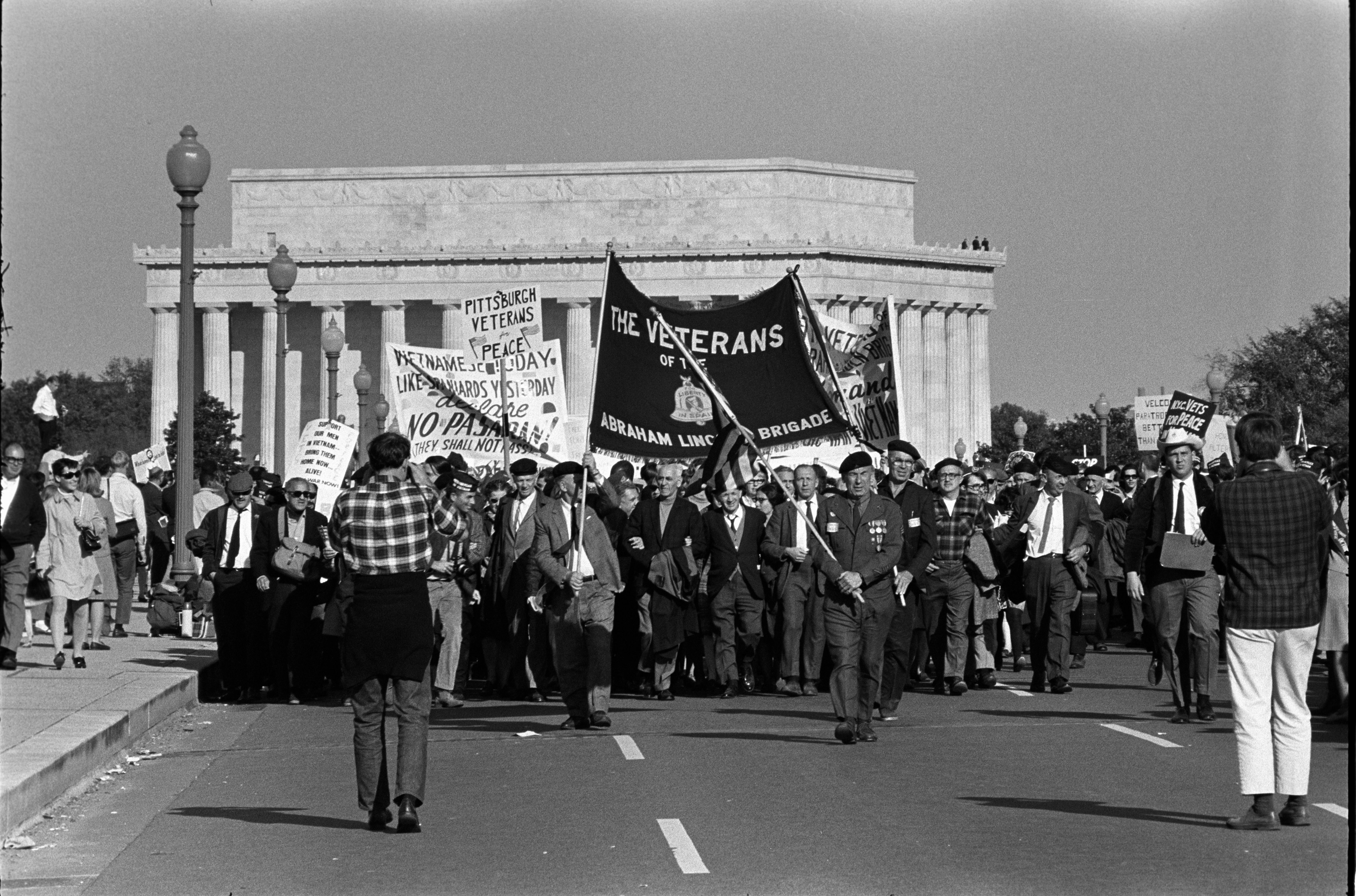 Vietnam War protestors including Pittsburgh Veterans for Peace at the March on the Pentagon. LBJ Library photo by Frank Wolfe #7052-3.
