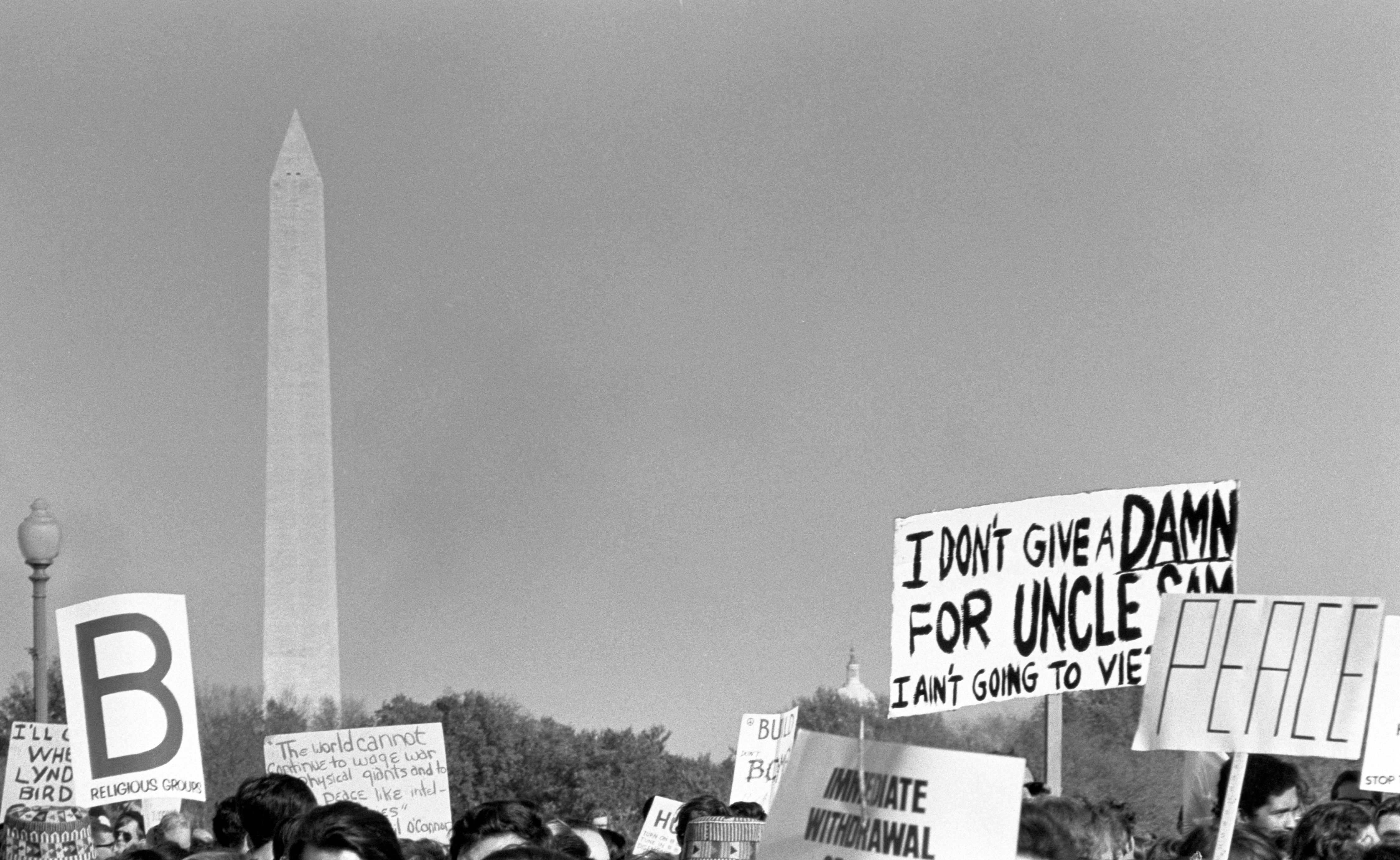 Vietnam War protestors including Pittsburgh Veterans for Peace at the March on the Pentagon. LBJ Library photo by Frank Wolfe #7052-7.