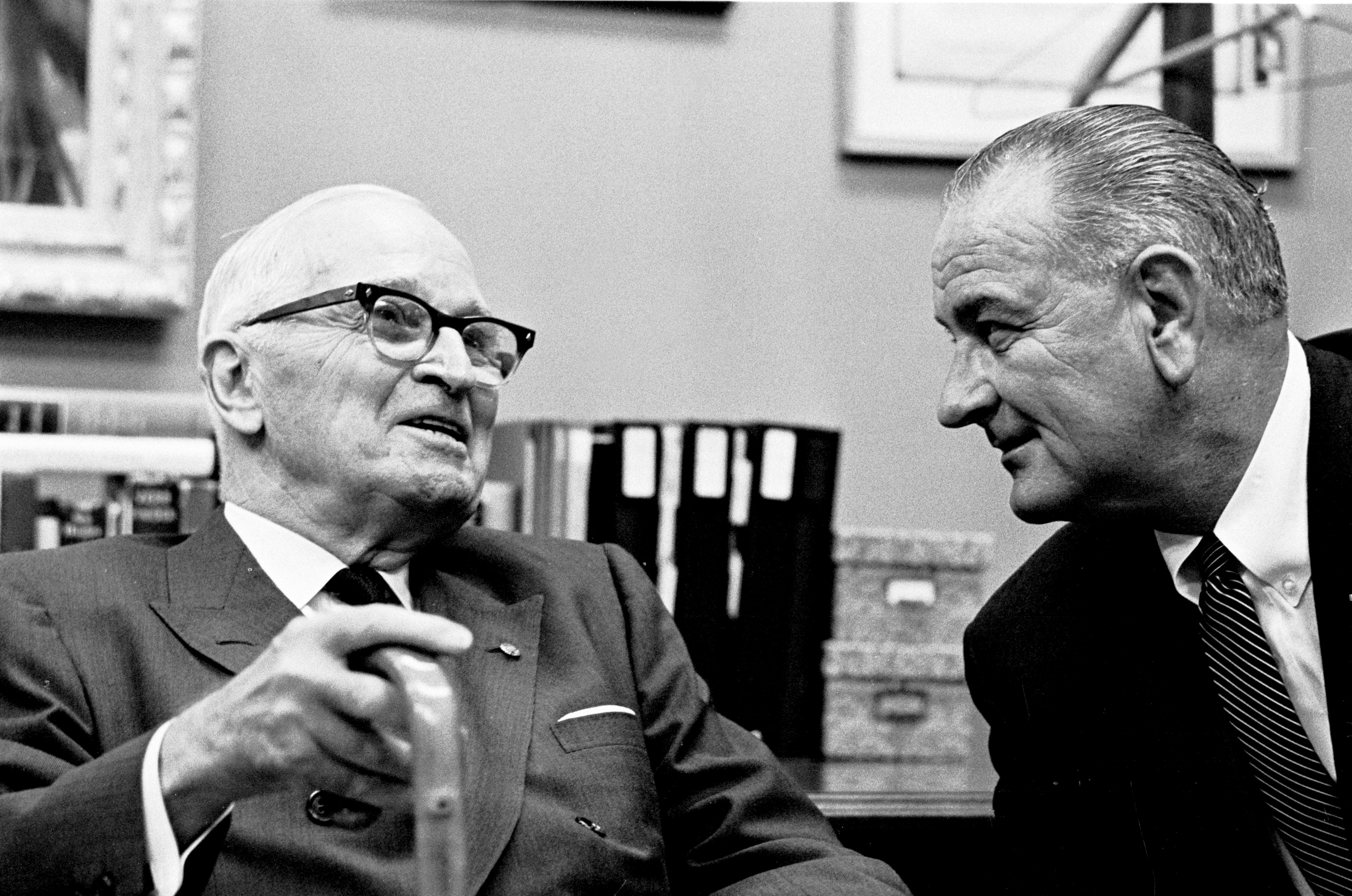 L-R: President Harry S. Truman, President Lyndon B. Johnson. LBJ Library photo by Yoichi Okamoto #A982-22.