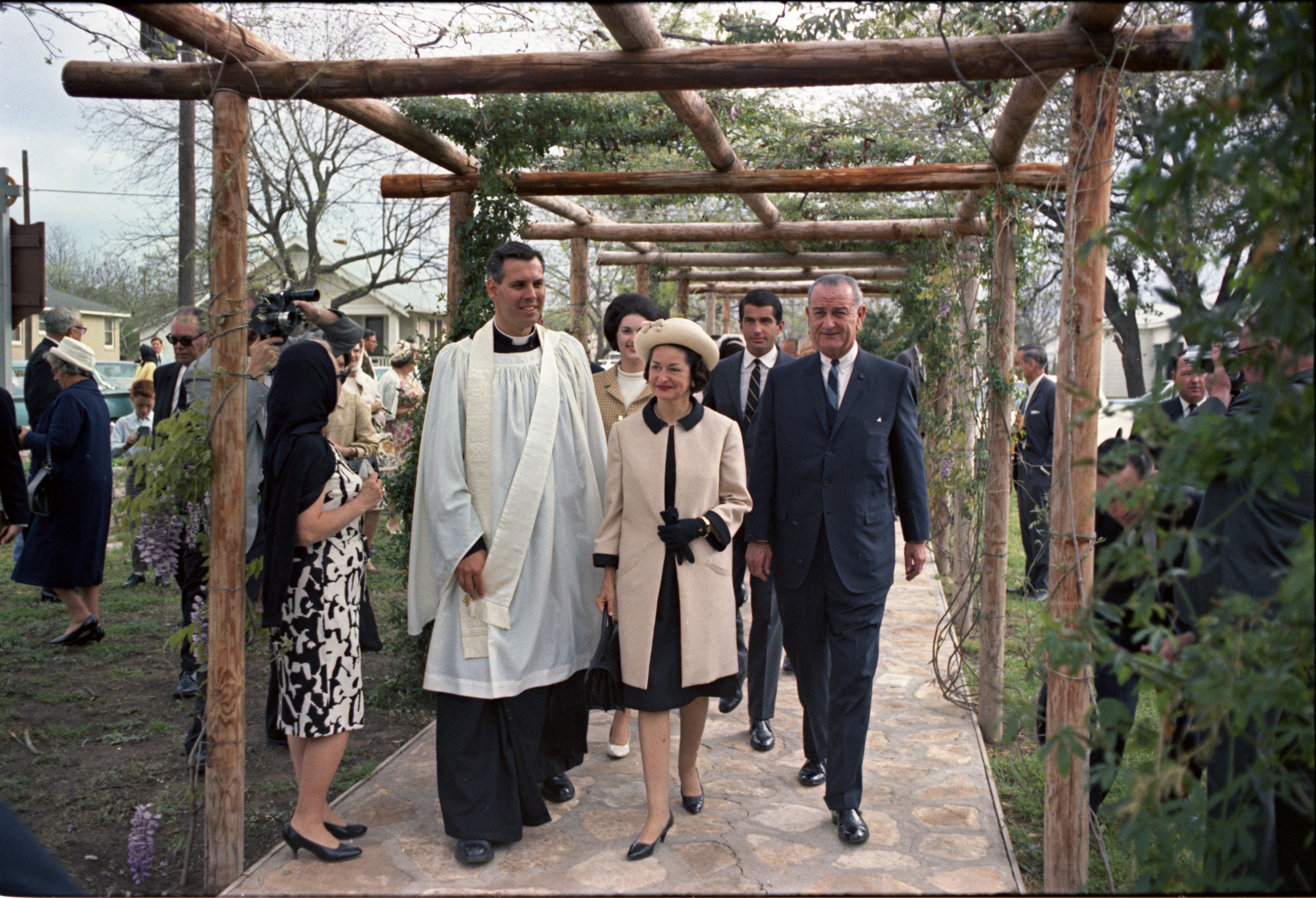 President Johnson and family attend church services at Saint Barnabas Episcopal Church in Fredericksburg, Texas.