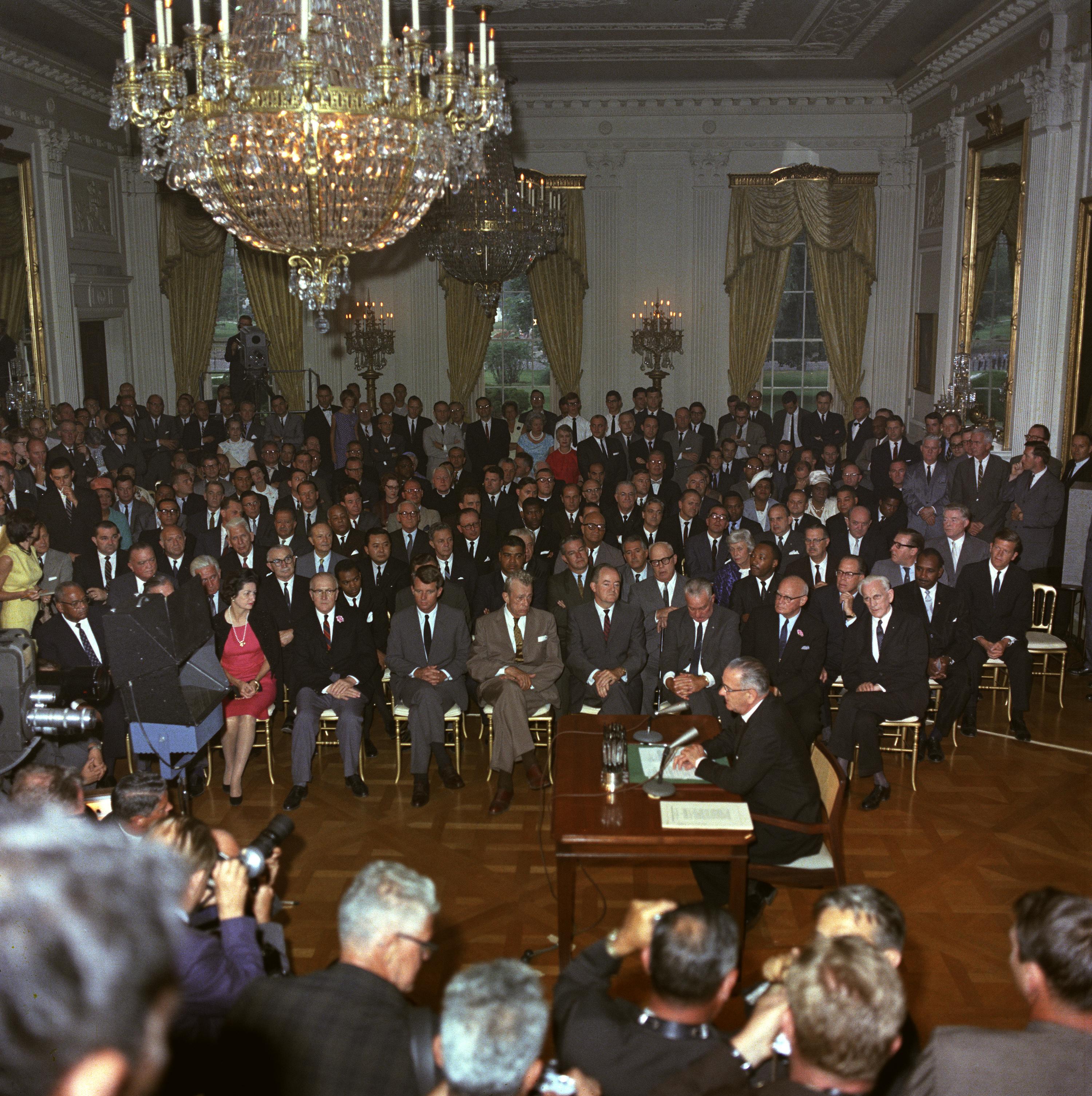 Signing of the Civil Rights Act of 1964. LBJ Library photo by Cecil Stoughton #C522-2-WH64.