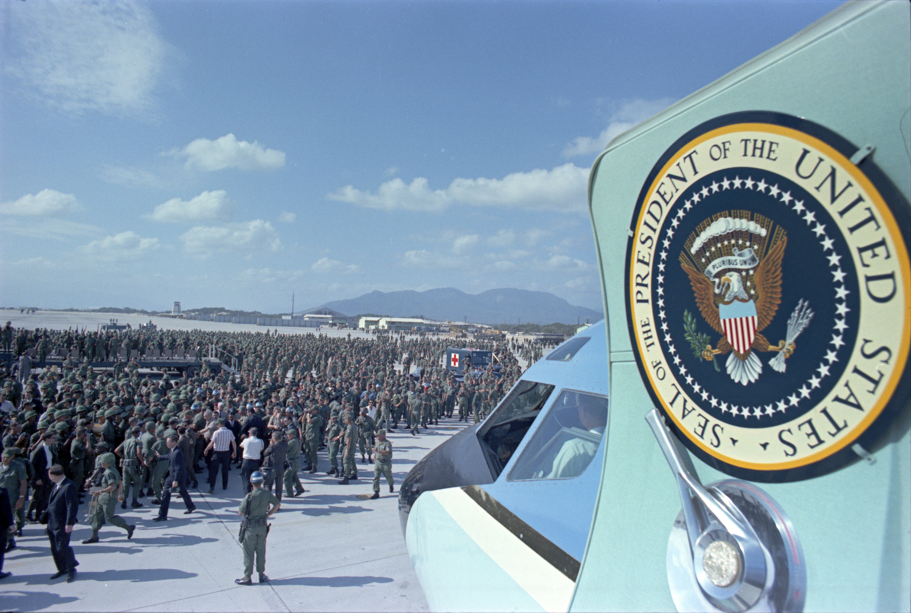 President Johnson's Second and Final Visit to Cam Ranh Bay in South Vietnam. LBJ Library photo by Yoichi Okamoto #C8052-27a.