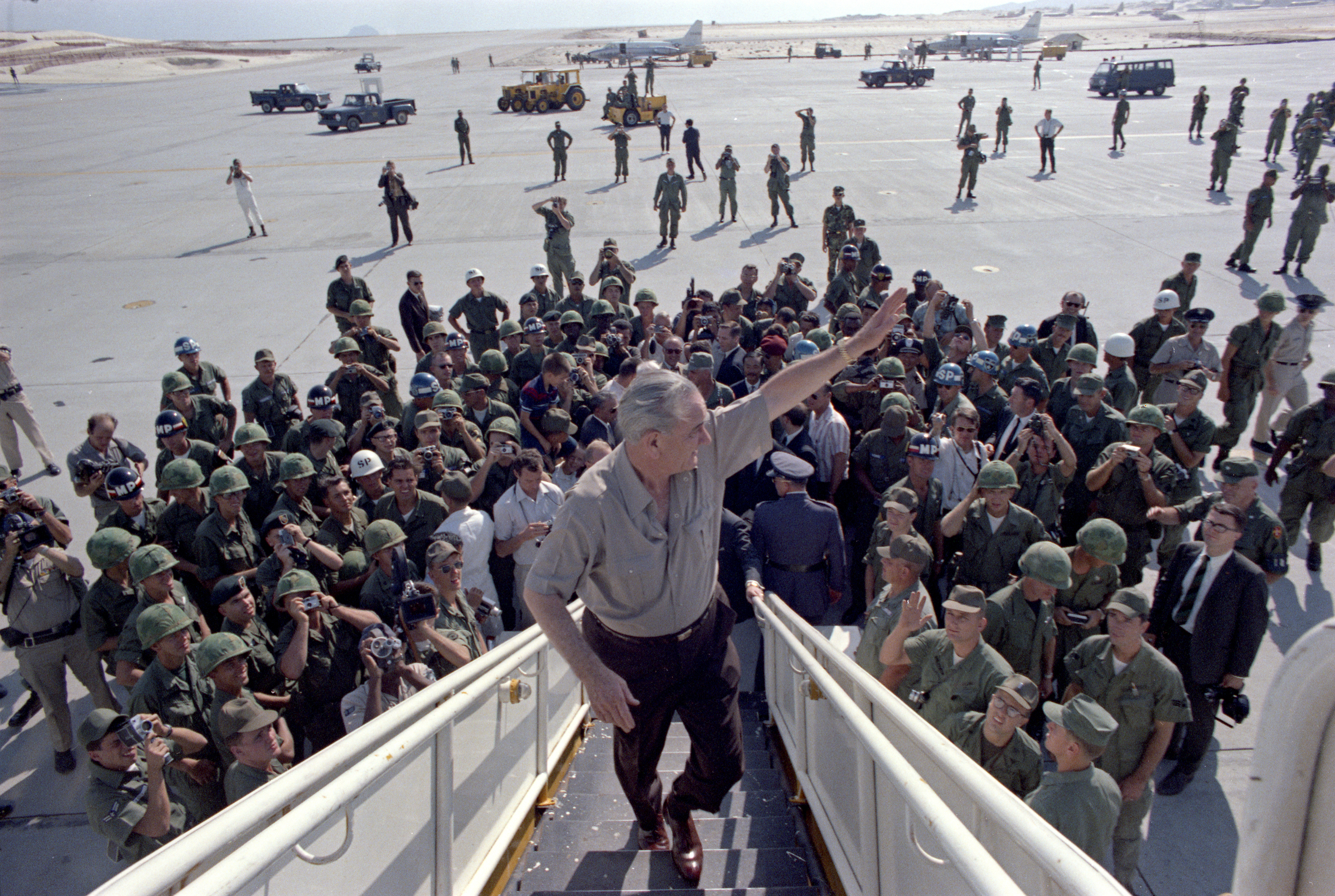 President Johnson's Second and Final Visit to Cam Ranh Bay in South Vietnam. LBJ Library photo by Yoichi Okamoto #C8052-36a.