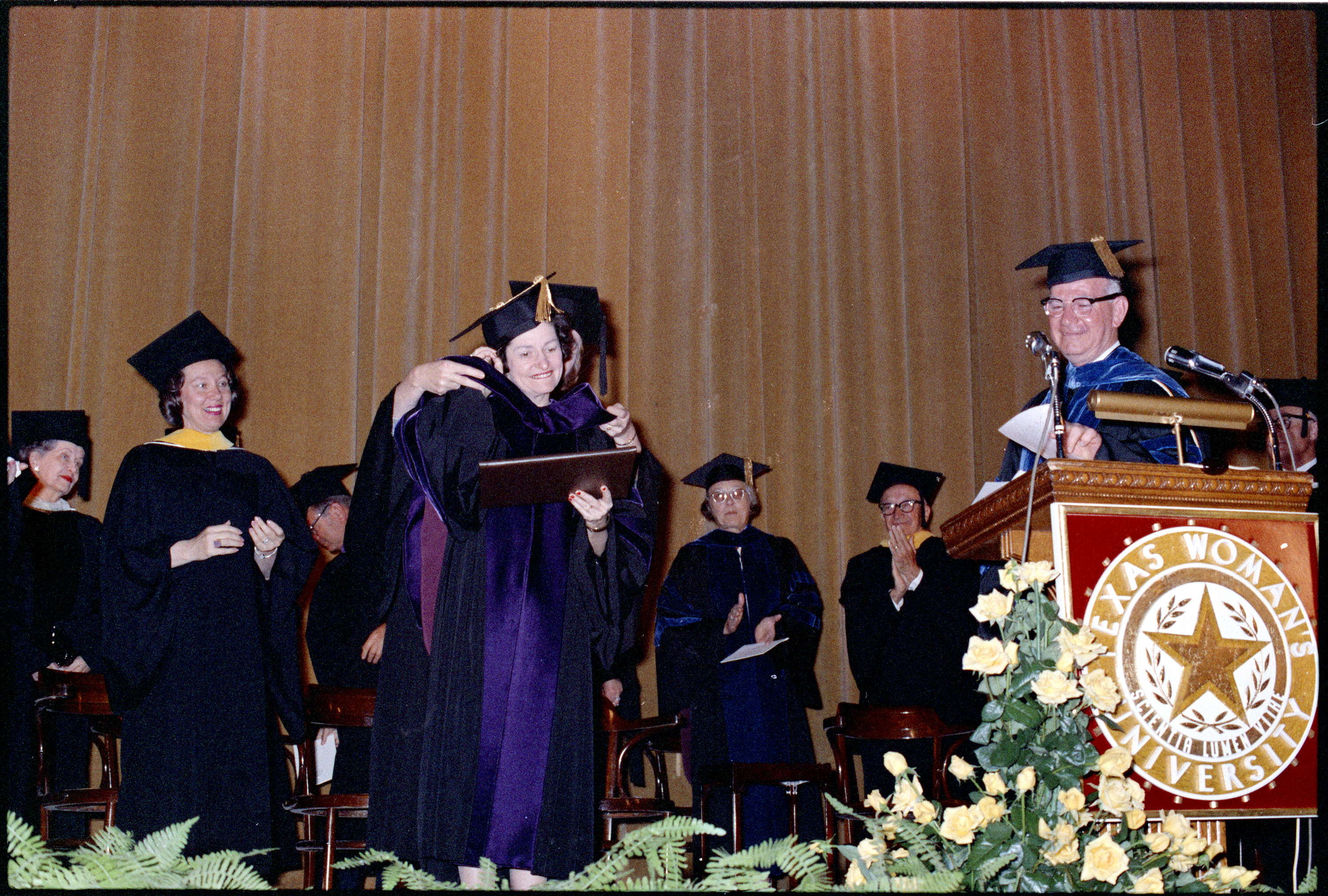 Lady Bird Johnson receives honorary degree of law from Texas Woman's University.