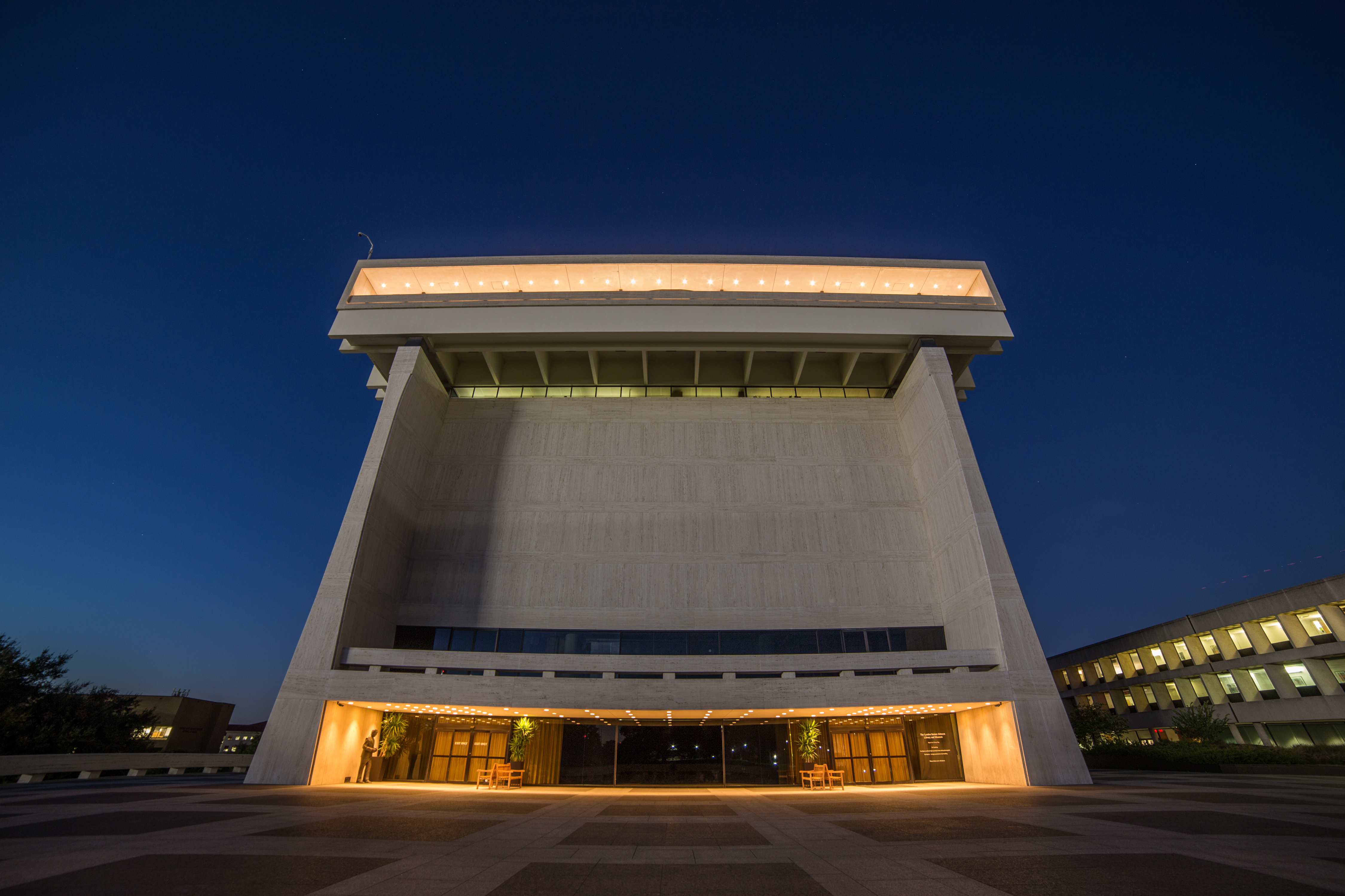The LBJ Presidential Library at dusk, October 27, 2015.