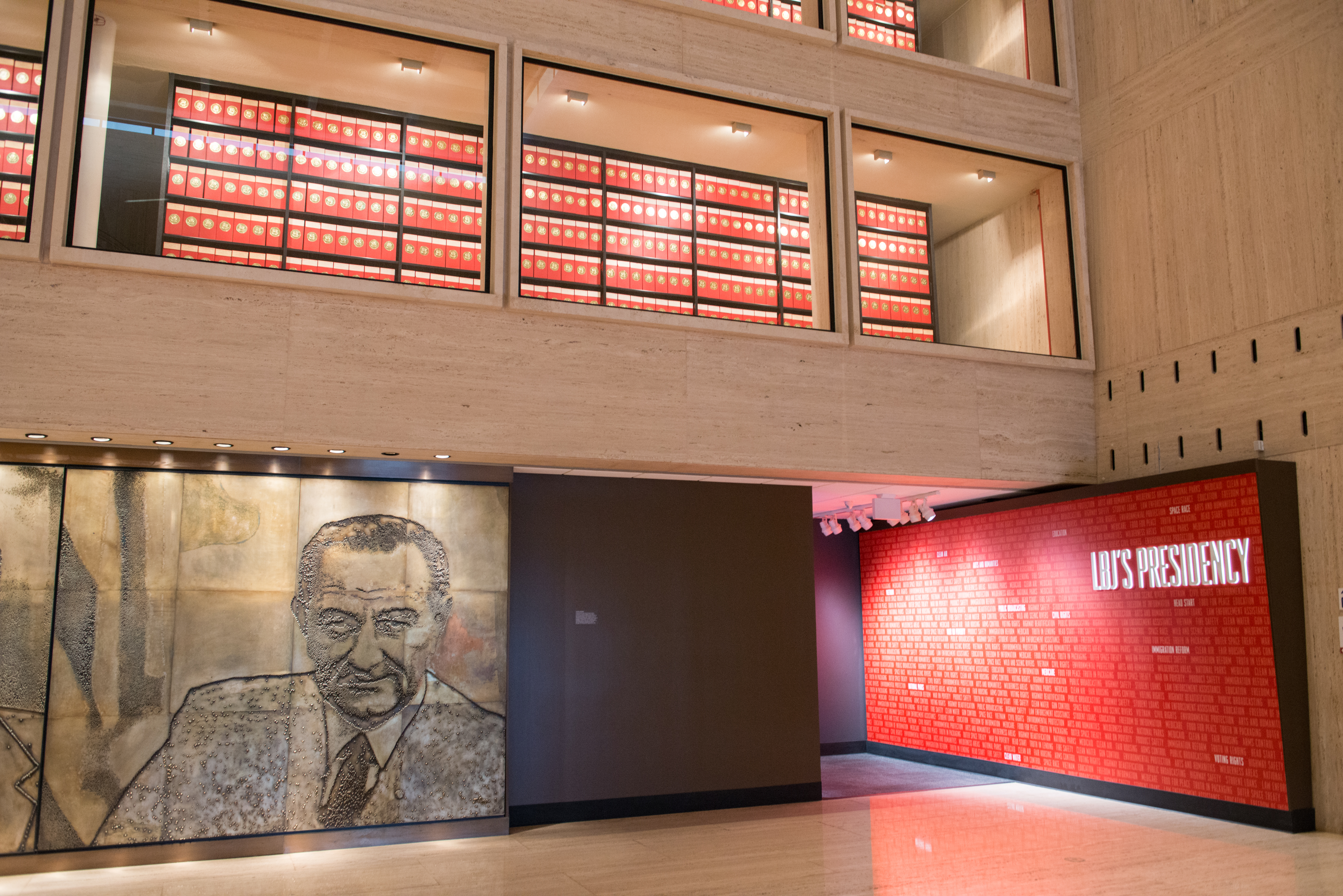 Entrance to the permanent exhibits at the LBJ Presidential Library.