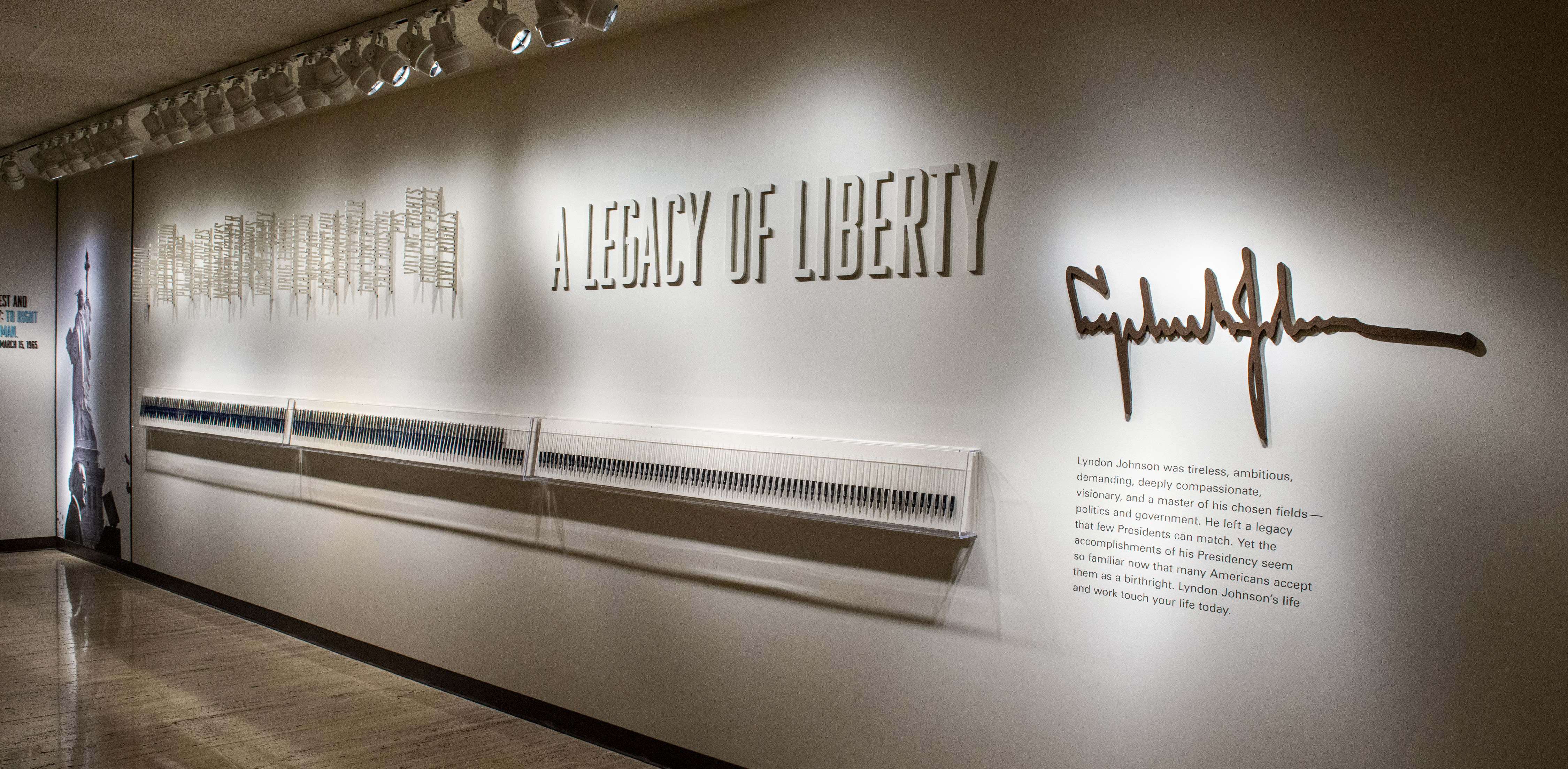 At the LBJ Presidential Library is this exhibit of pens used to sign legislation.