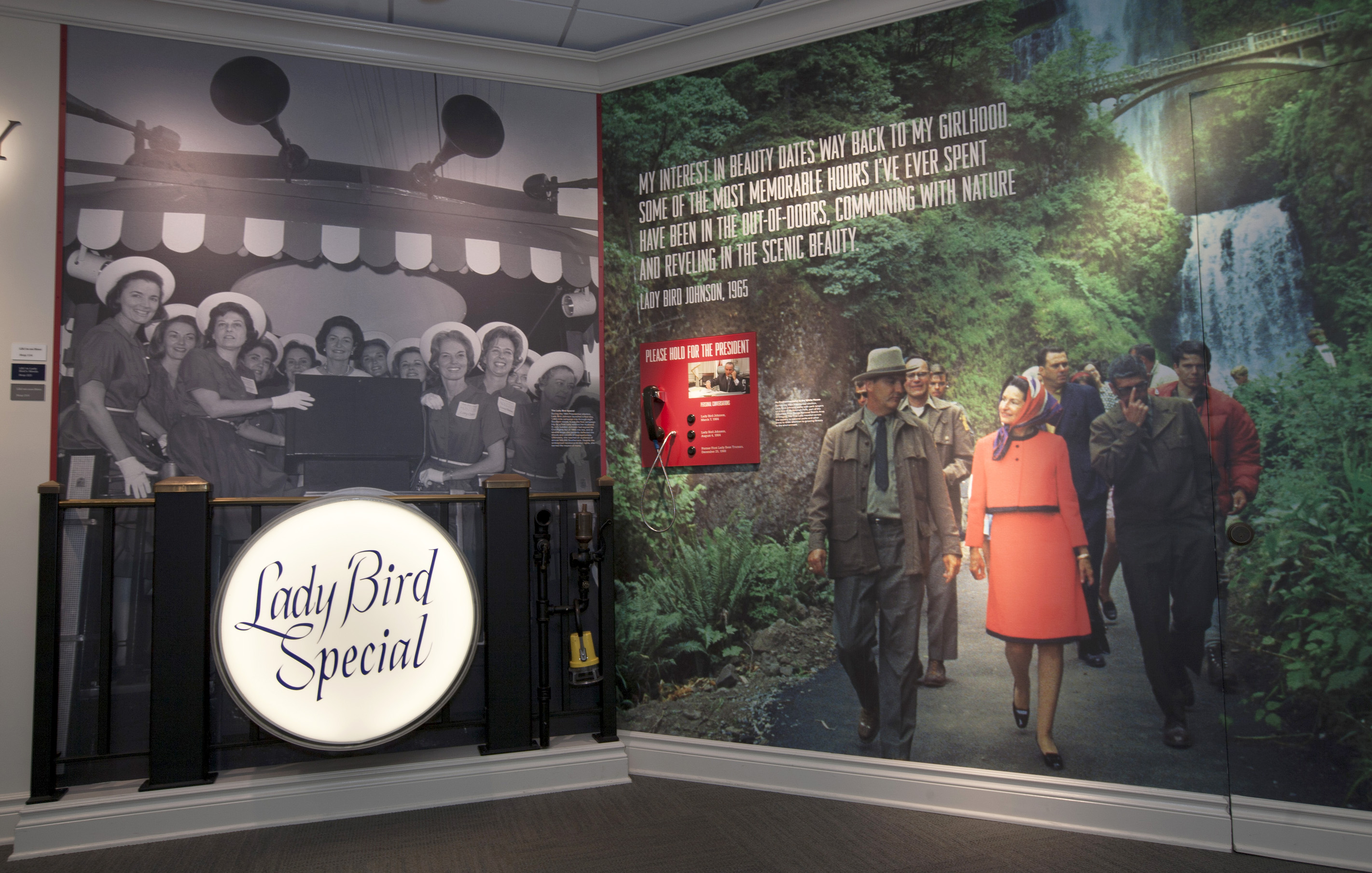 An exhibit dedicated to Lady Bird Johnson on the 10th floor of the LBJ Presidential Library.