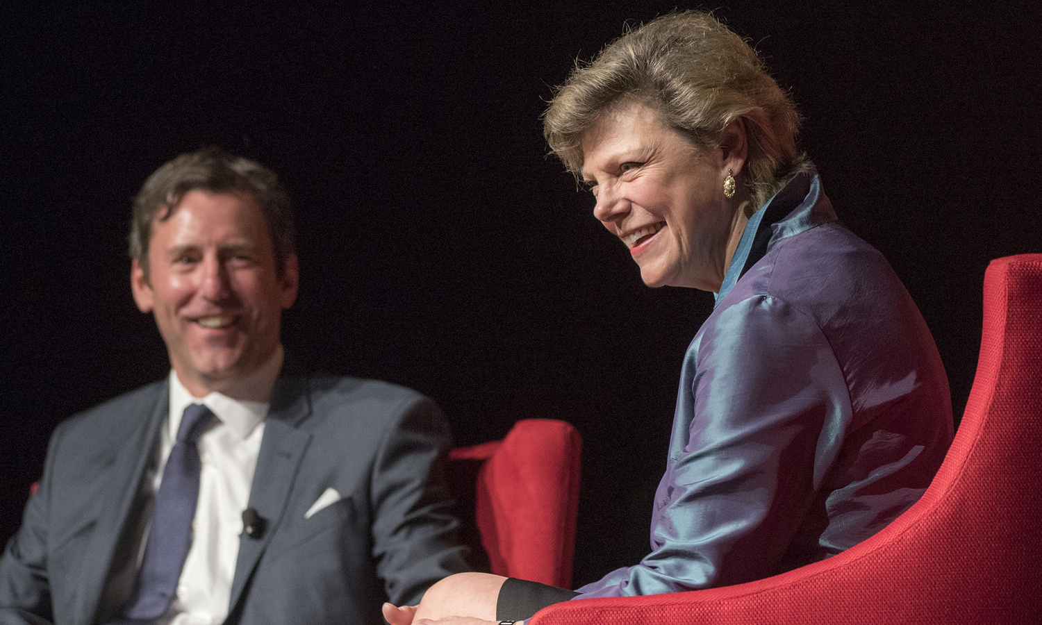 (L-R) Mark Updegrove and Cokie Roberts. LBJ Library photo by Jay Godwin #DIG14022_092.