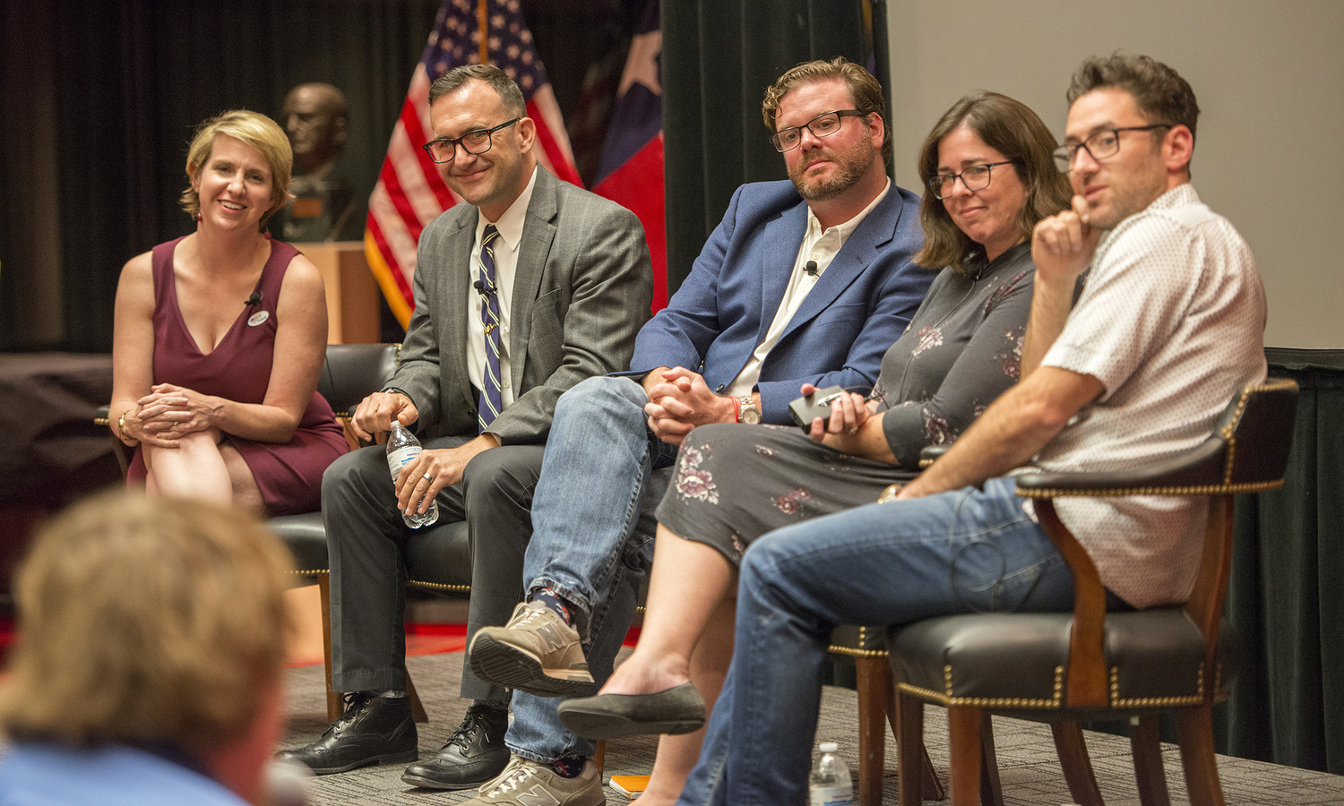 (L-R) Emily Ramshaw, Jason Stanford, Rob Johnson, Laura Stromberg Hoke, David Hartstein