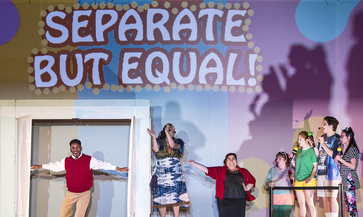Performers onstage during a performance of Liberty! Equality! And Fireworks!