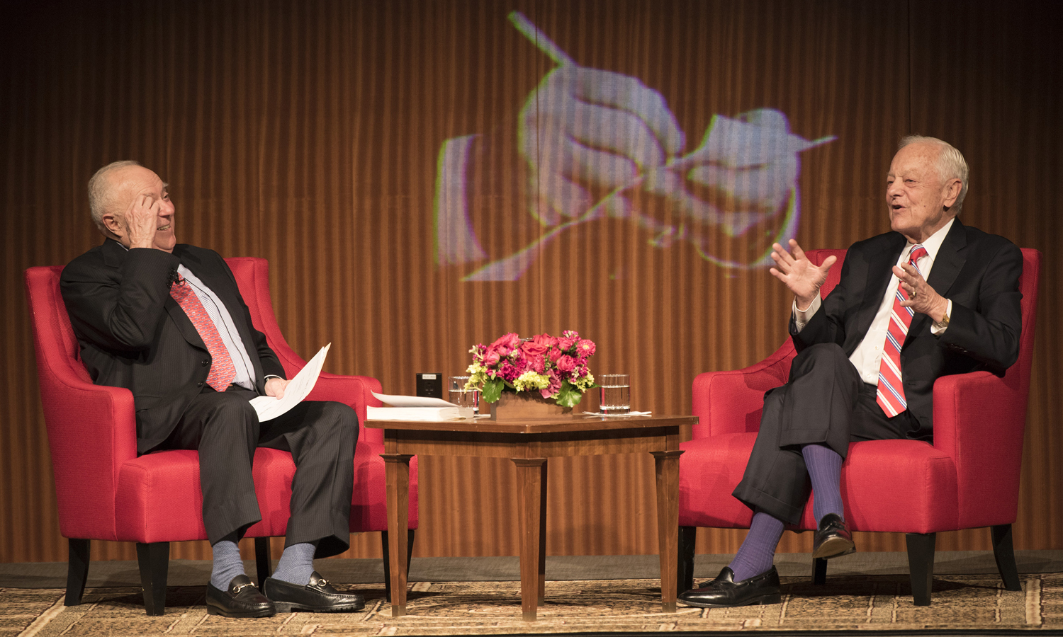 (L-R) Joseph Califano and Bob Schieffer, LBJ Library photo by Jay Godwin, DIG13833-076