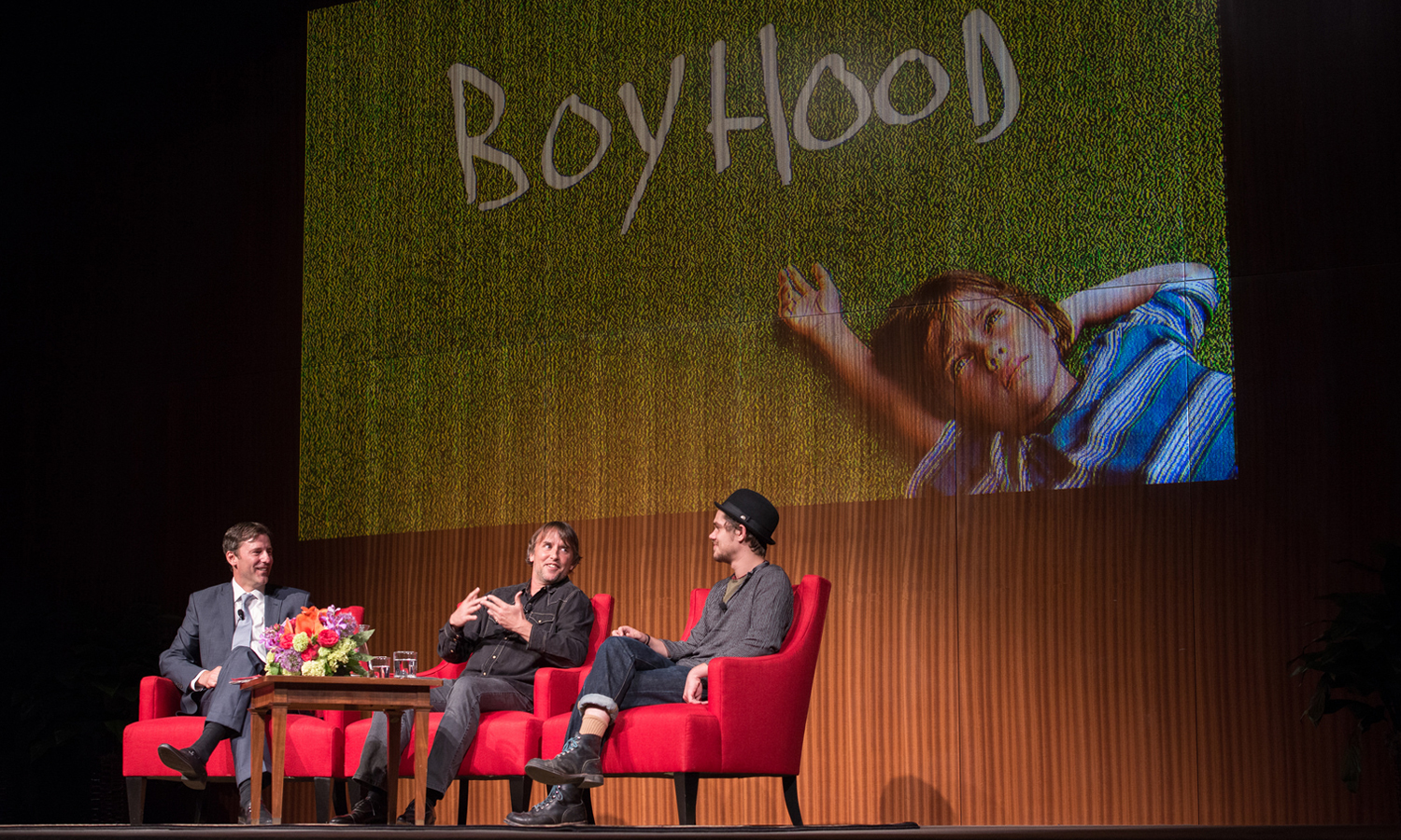(L-R) Mark K. Updegrove, Director Richard Linklater and actor Ellar Coltrane, photo by Lauren Gerson, DIG13743-077
