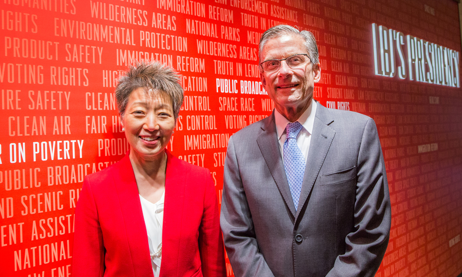 (L-R) NEA Chairman Jane Chu and NEH Chairman William Adams, LBJ Library photo by Jay Godwin, DIG13810