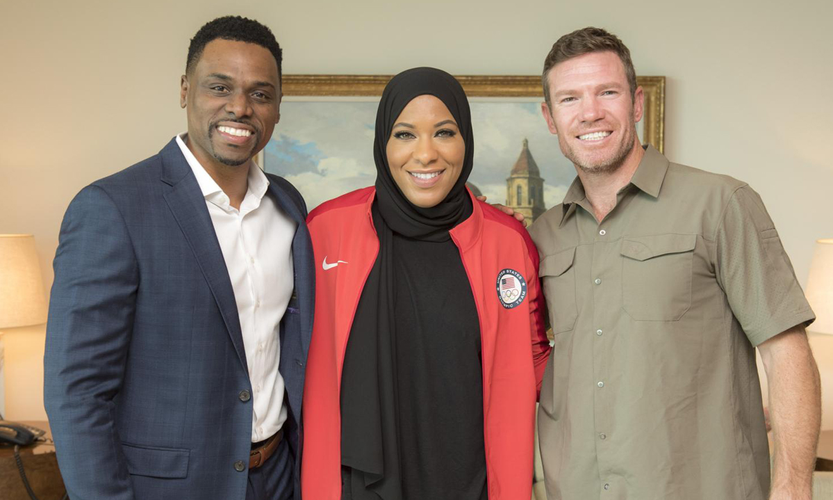 Ibtihaj Muhammad, Nate Boyer, and Daron K. Roberts at the LBJ Library