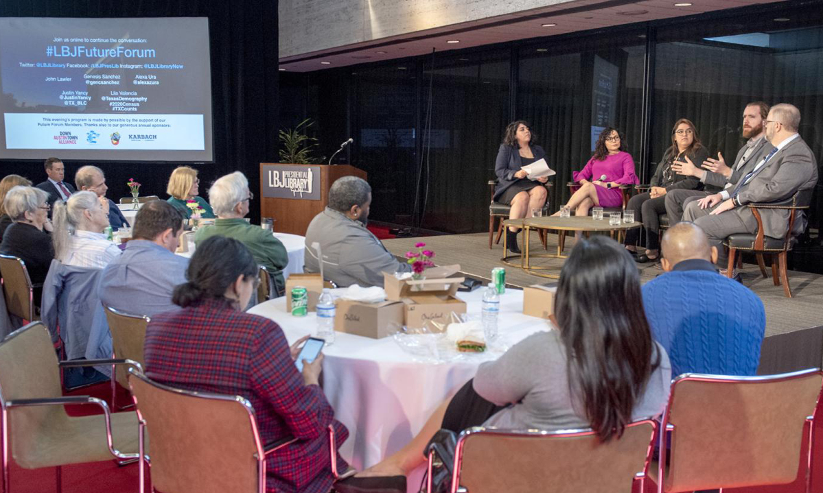 (L-R) Alexa Ura, Lila Valencia, Genesis Sanchez, John Lawler, and Justin Yancy at the LBJ Library.