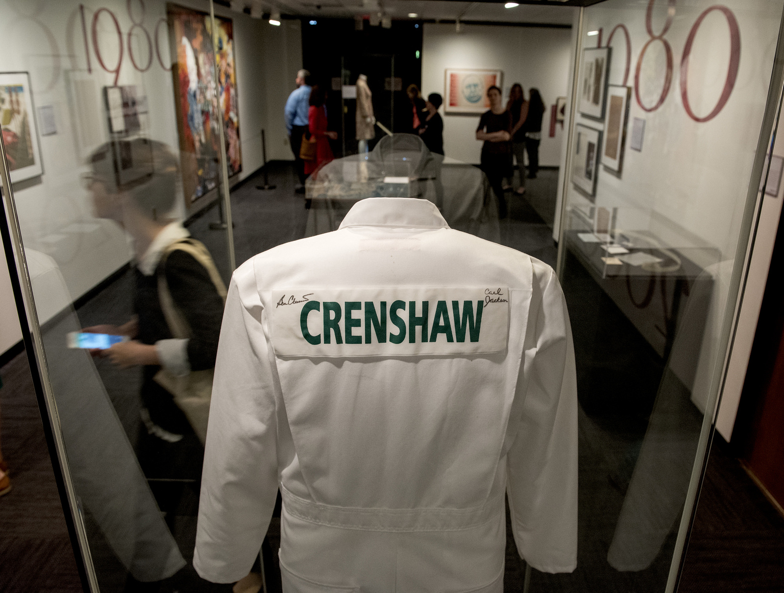 A closeup of the caddy uniform worn by Carl Jackson when he caddied for Ben Crenshaw in the Masters Tournament. The uniform was on view in the "Deep in the Vaults of Texas" exhibition at the LBJ Library.