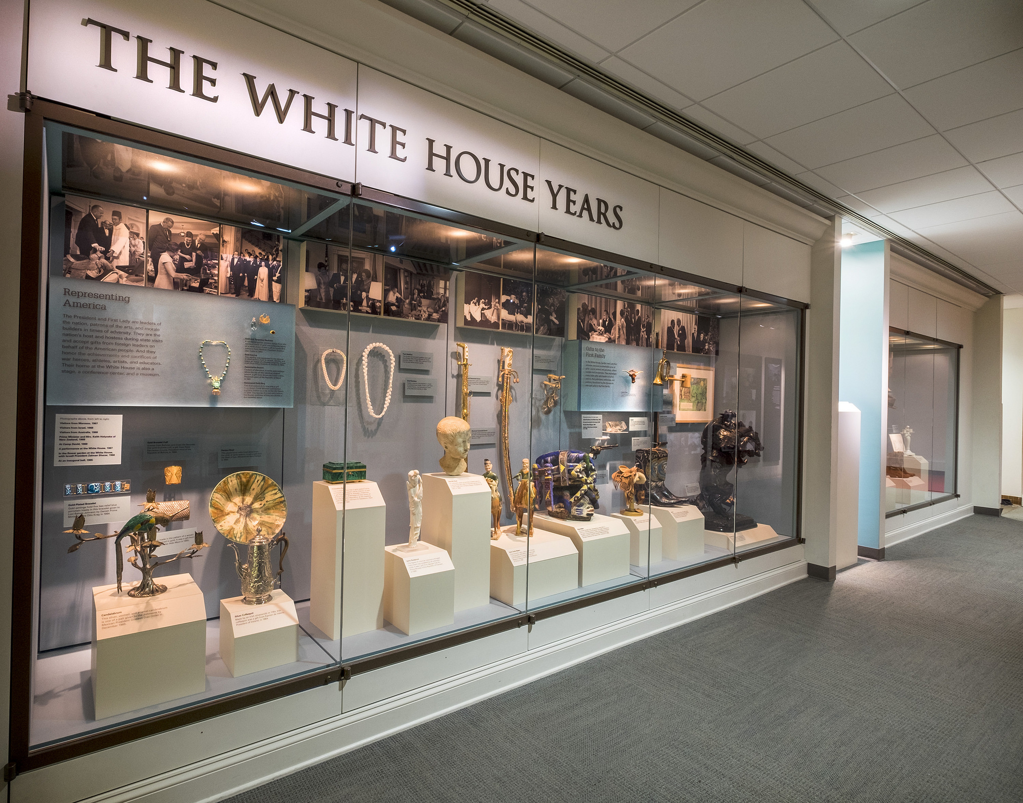 A side view of The White House Years exhibition at the LBJ Library