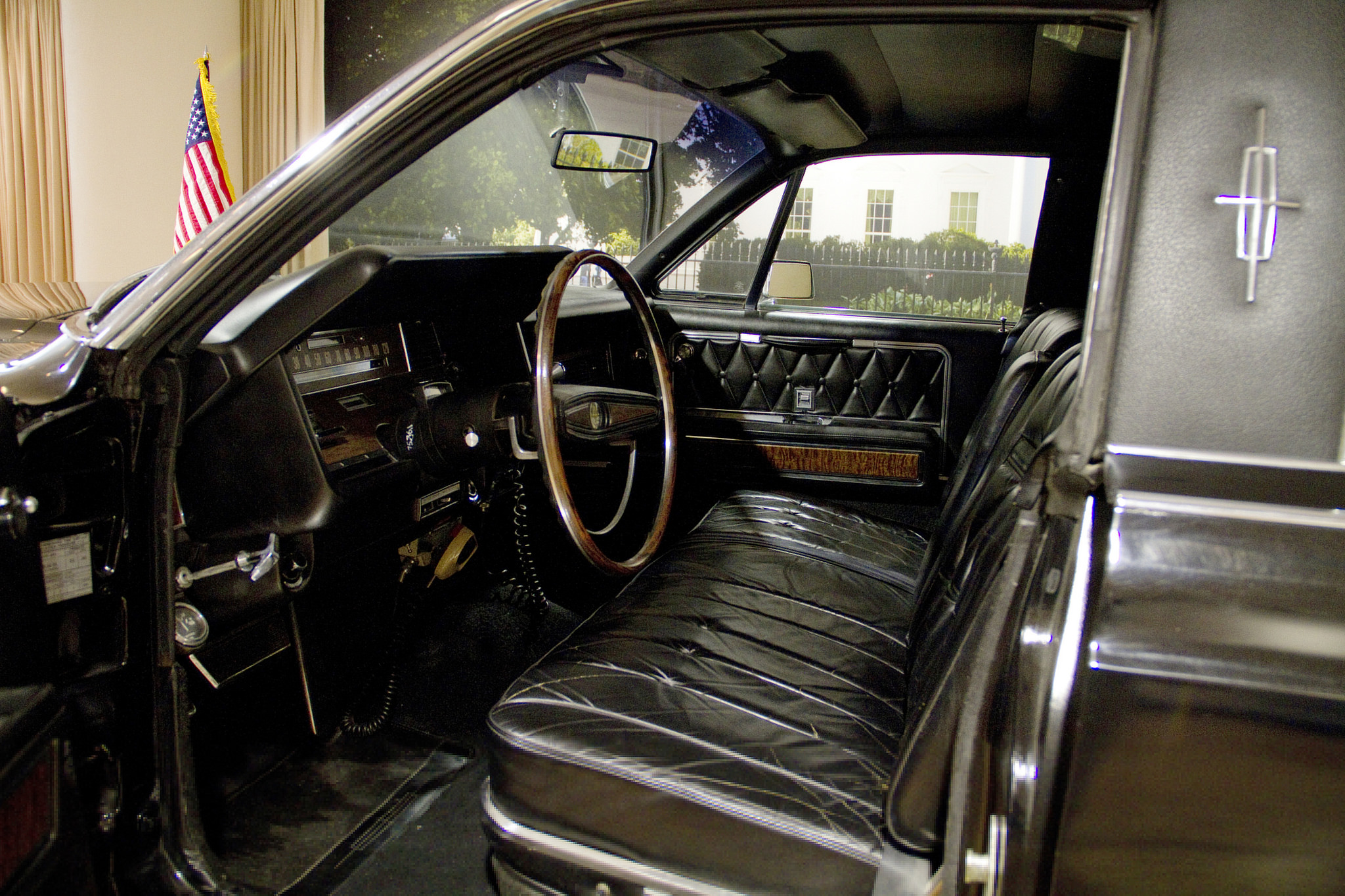 A view of the front seat of LBJ's limo, now on display at the LBJ Library