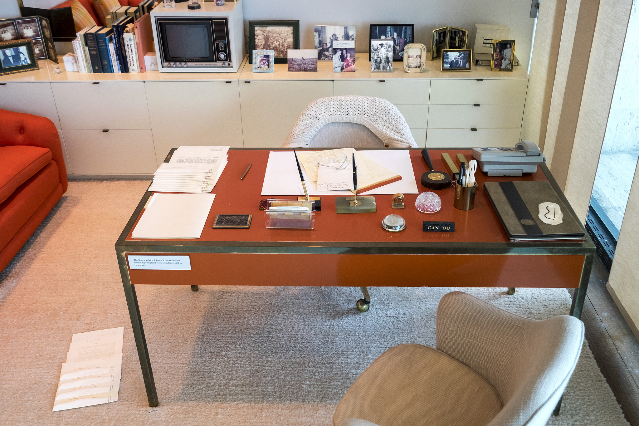 A close up view of the desk in Lady Bird Johnson's office at the LBJ Library.