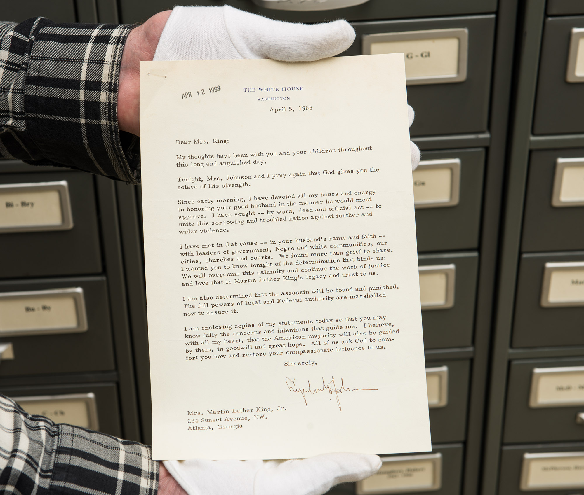 The condolence letter from President Lyndon Johnson to Coretta Scott King.