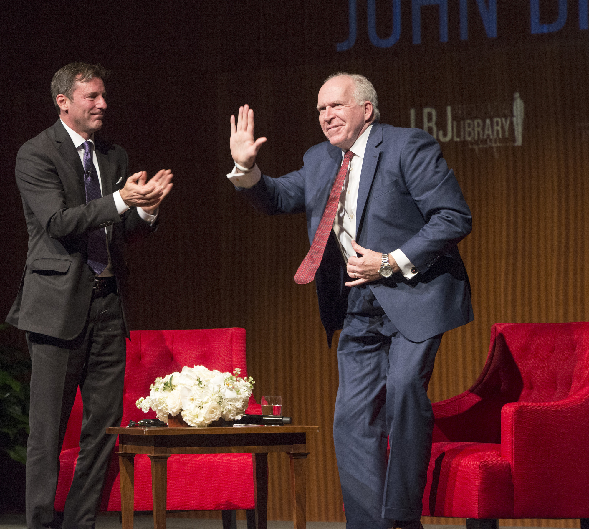 (L-R) Mark Updegrove and John Brennan. LBJ Library photo by Jay Godwin #DIG14385-010