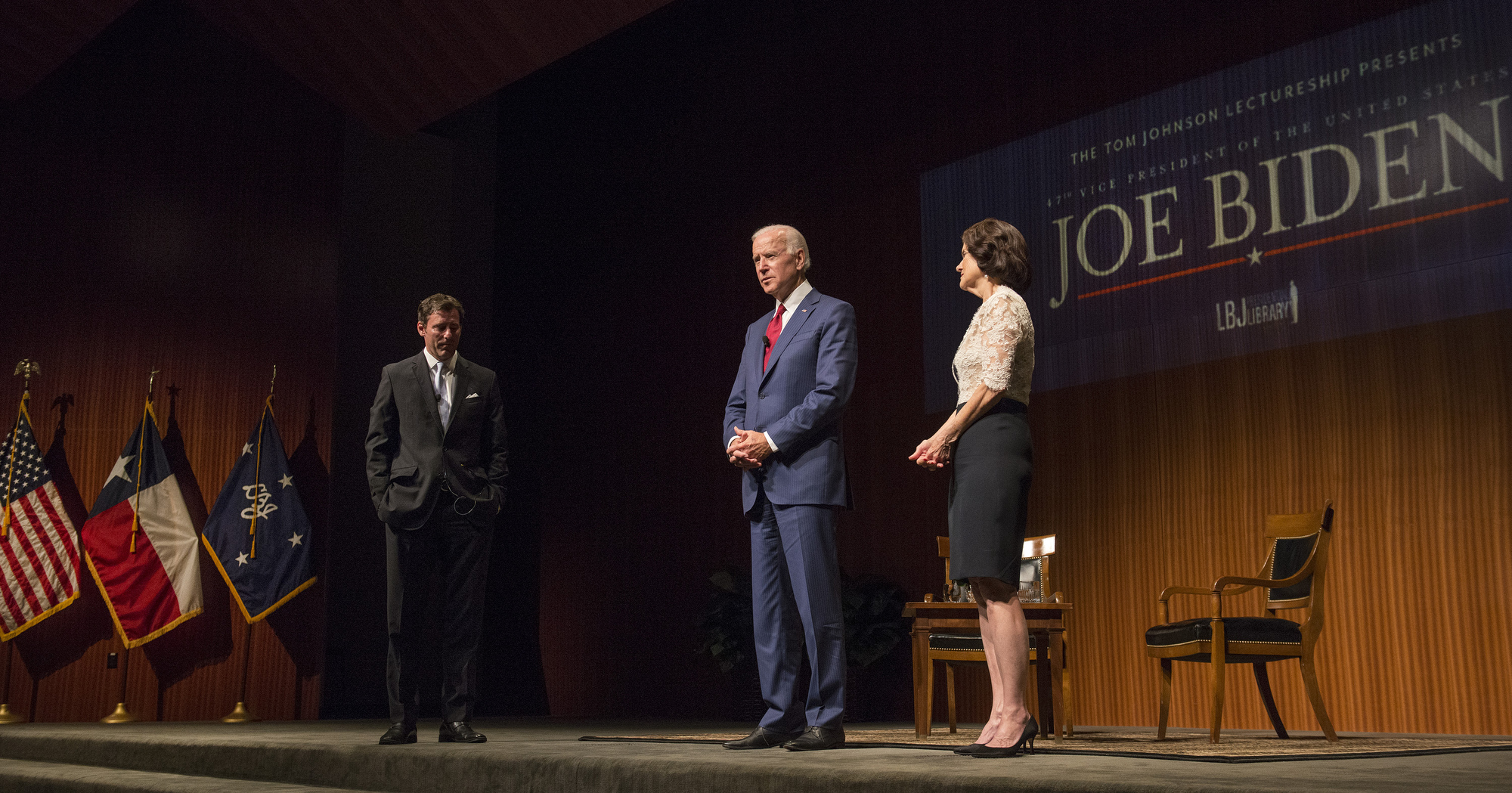 (L-R) Mark Updegrove, Joe Biden and Luci Baines Johnson.  LBJ Library photo by Jay Godwin #DIG14140-73