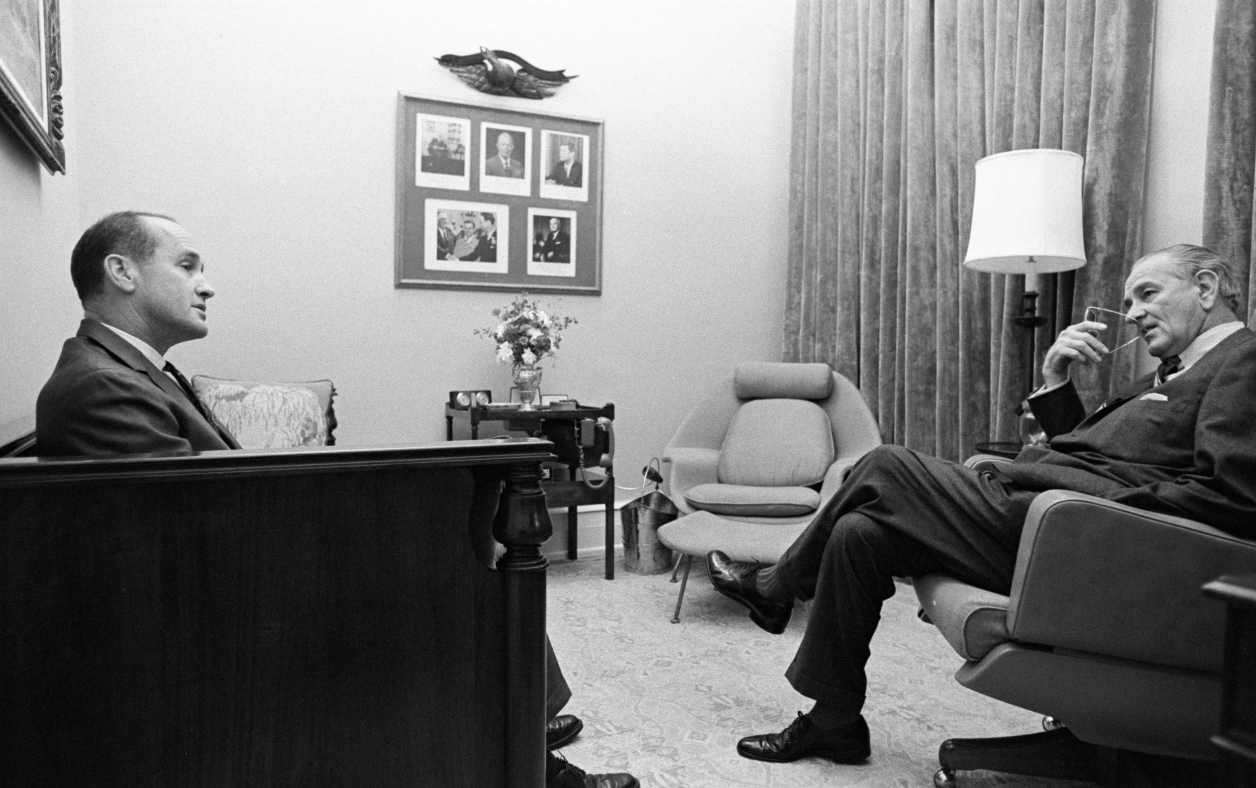 Col. James Cross and President Lyndon B. Johnson meet at The White House.