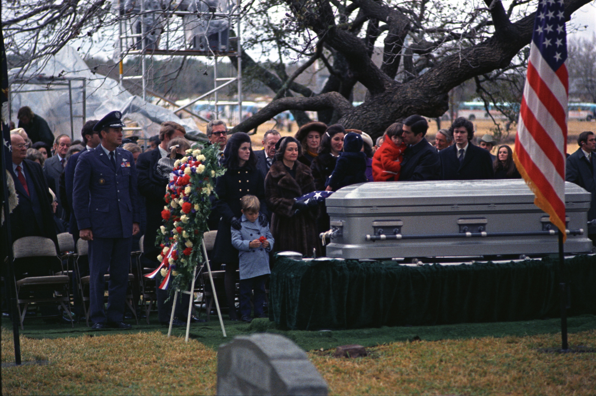James Cross, far-left, at President Lyndon B. Johnson's burial service at the Johnson Family Cemetery.