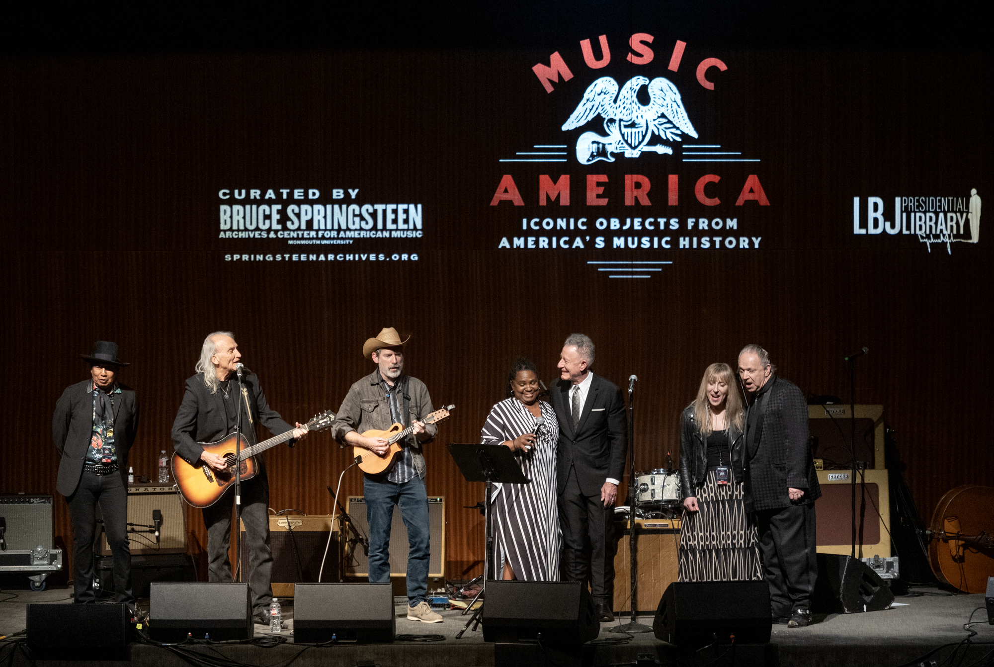 On Feb. 15, 2024 the LBJ Presidential Library partnered with the Bruce Springsteen Archives & Center for American Music to host a concert to open a new exhibit, Music America: Iconic Objects from America’s Music History. The musicians included Alejandro Escovedo, Ruthie Foster, Jimmie Dale Gilmore, Colin Gilmore, Lyle Lovett, Jimmie Vaughan And The Tilt-A-Whirl Band, and Erika Wennerstrom with Bob Santelli serving as emcee.