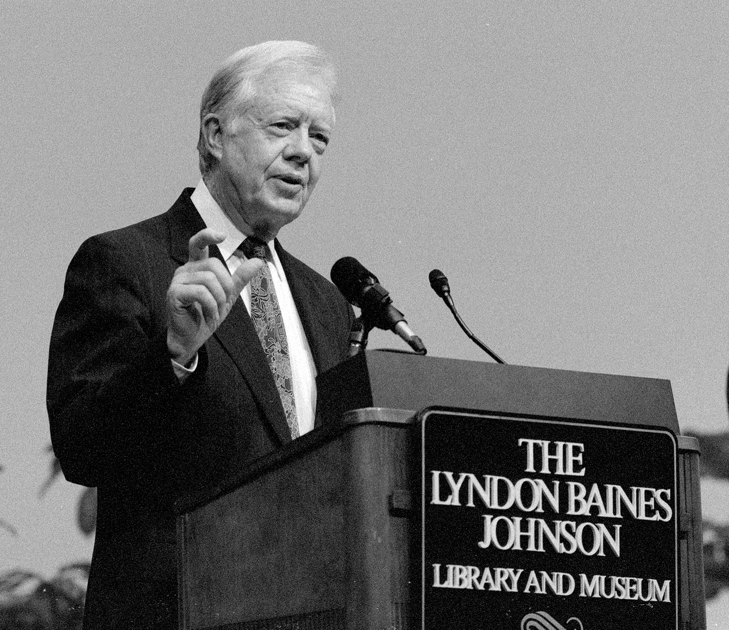 President Jimmy Carter speaks at the LBJ Presidential Library, March 6, 1995.