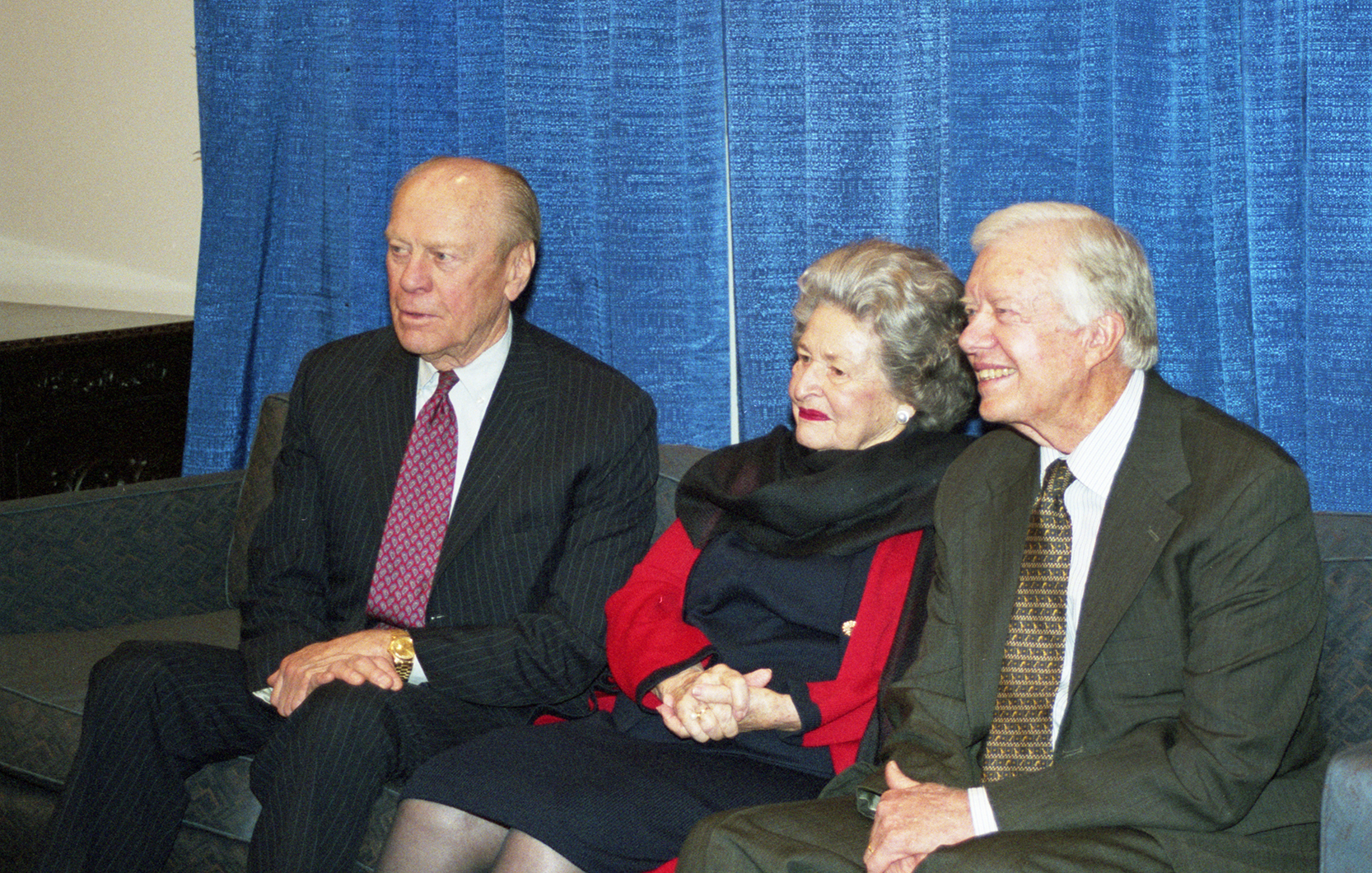 President Gerald Ford, Lady Bird Johnson, and President Jimmy Carter at the LBJ Presidential Library, April 13, 2000.