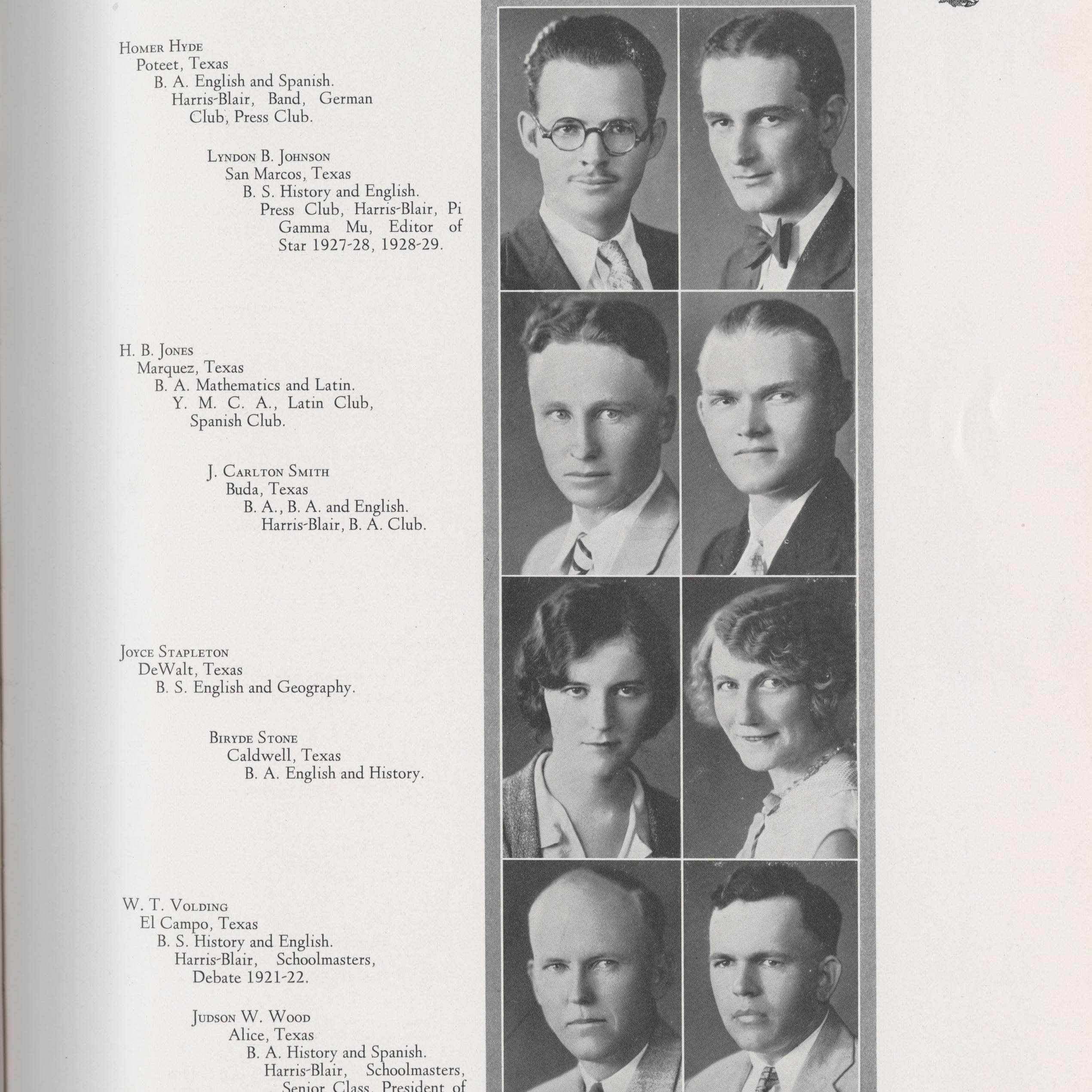 LBJ in Southwest Texas State Teacher College's 1931 Pedagog