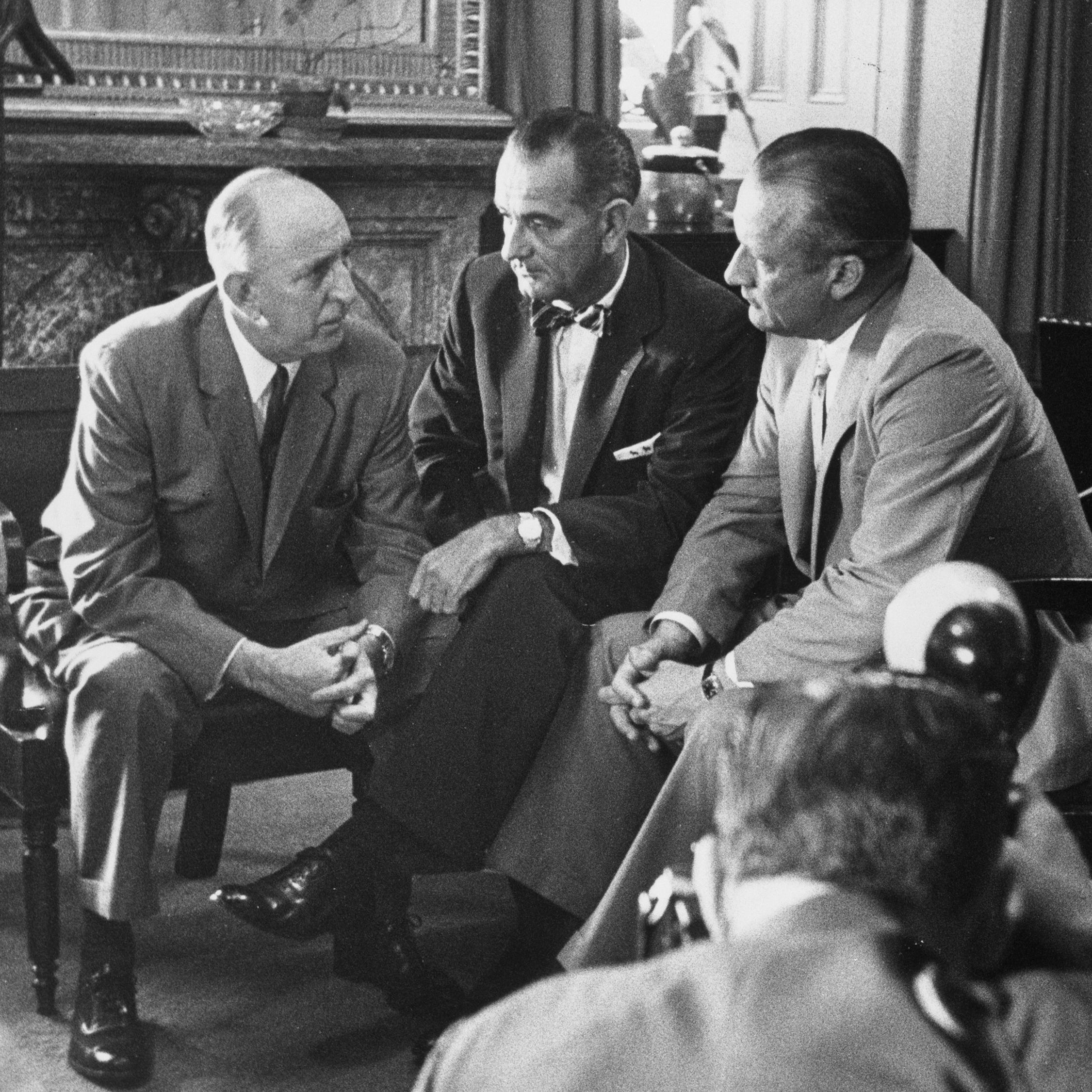 Sen. Richard Russell, Sen. Lyndon B. Johnson, and Sen. William Knowland discuss the 1957 civil rights bill.