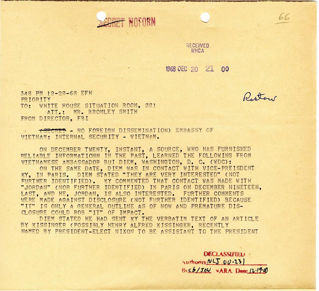 Folder, "South Vietnam and U.S. Policies [X-File] [1 of 2], Files of Walt Rostow, NSF, Box 19
