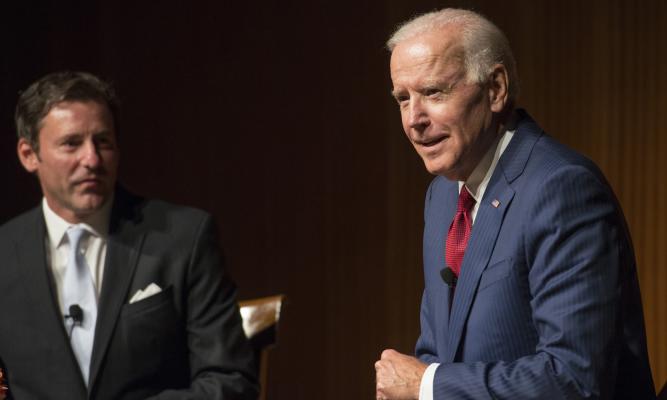 (L-R) Mark Updegrove and  Joe Biden, the 47th vice president of the United States. LBJ Library photo by Jay Godwin #DIG14140-29.