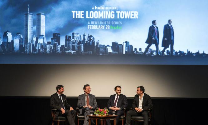 (L-R) Mark Updegrove, Lawrence Wright, Michael Stuhlbarg and Ali Soufan. LBJ Library photo by Jay Godwin #DIG14239-148.