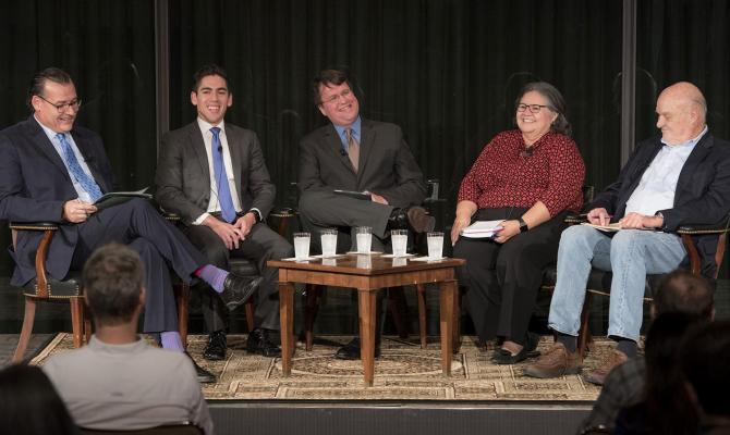 L-R: Jim Henson, Ernest Herrera, Eric Opiela, Norma Cantú, and David Richards. LBJ Library photo by Jay Godwin.