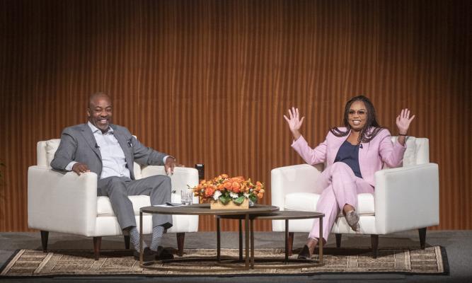 Leonard Moore and Jemele Hill. LBJ Library photo by Jay Godwin.