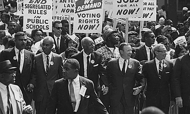 Leaders marching from the Washington Monument to the Lincoln Memorial, August 28, 1963.