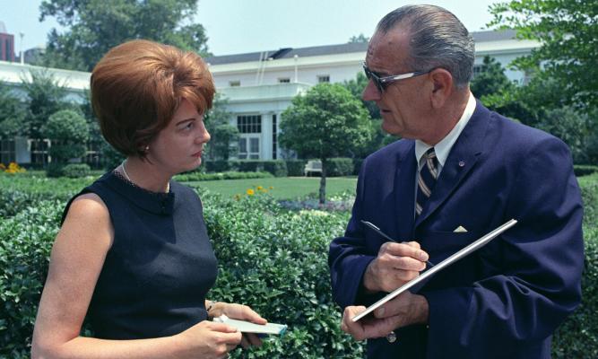L-R: Ashton Gonella, President Lyndon Baines Johnson. LBJ Library photo by Yoichi Okamoto #C2269-8a.