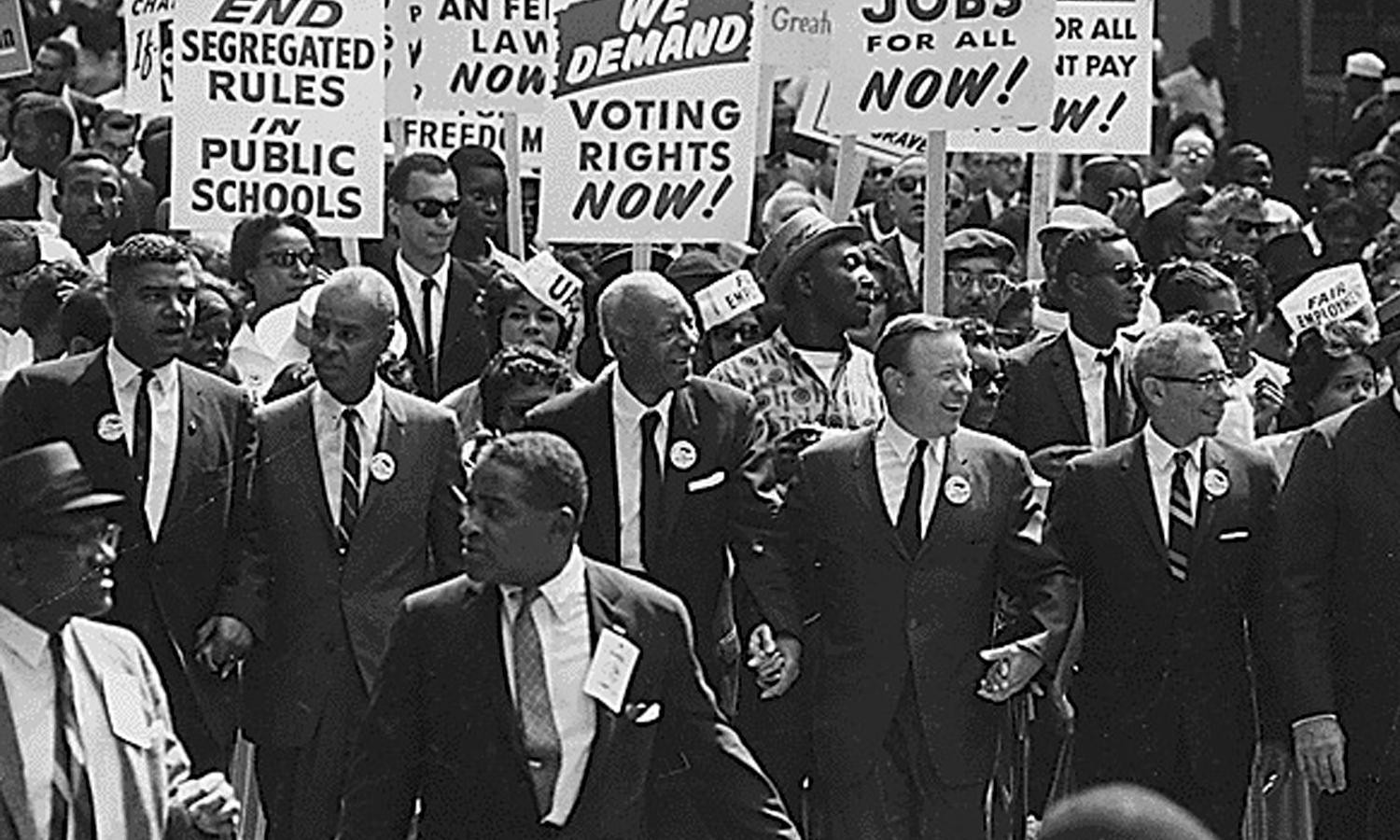 Leaders marching from the Washington Monument to the Lincoln Memorial, August 28, 1963.