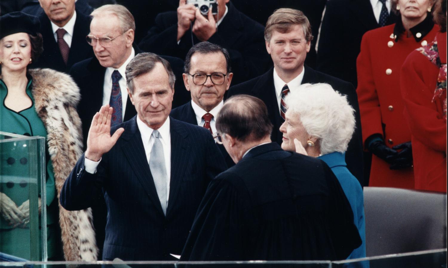 George H. W. Bush takes the oath of office to become president of the United States